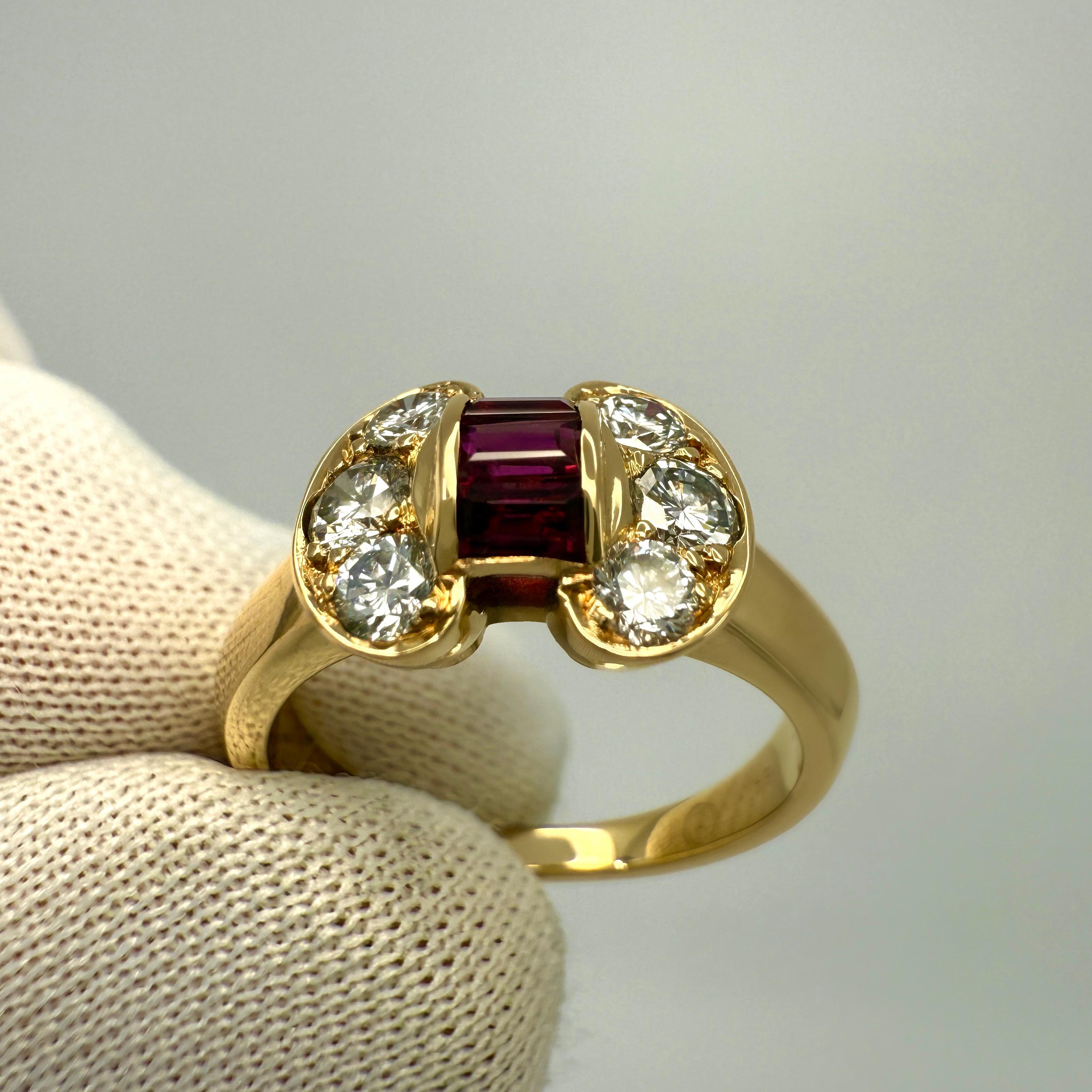 Rare Vintage Van Cleef & Arpels Ruby & Diamond Ribbon Bow 18k Yellow Gold Ring For Sale 1