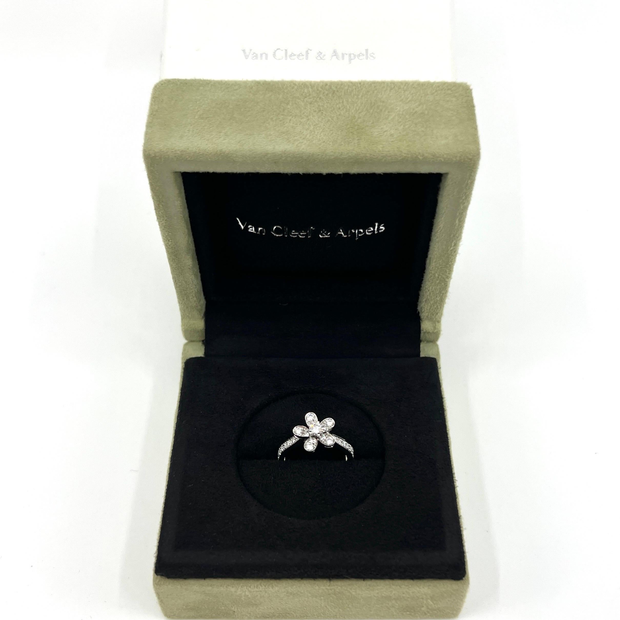 Rare Vintage Van Cleef & Arpels Socrate Diamond 18k White Gold Flower Ring Cert For Sale 6
