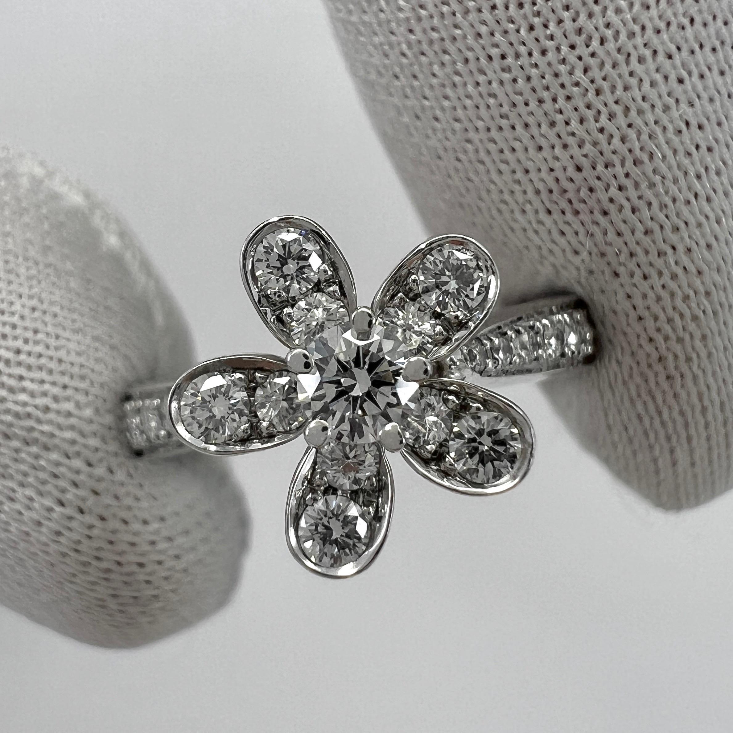 Rare Vintage Van Cleef & Arpels Socrate Diamond 18k White Gold Flower Ring Cert For Sale 7