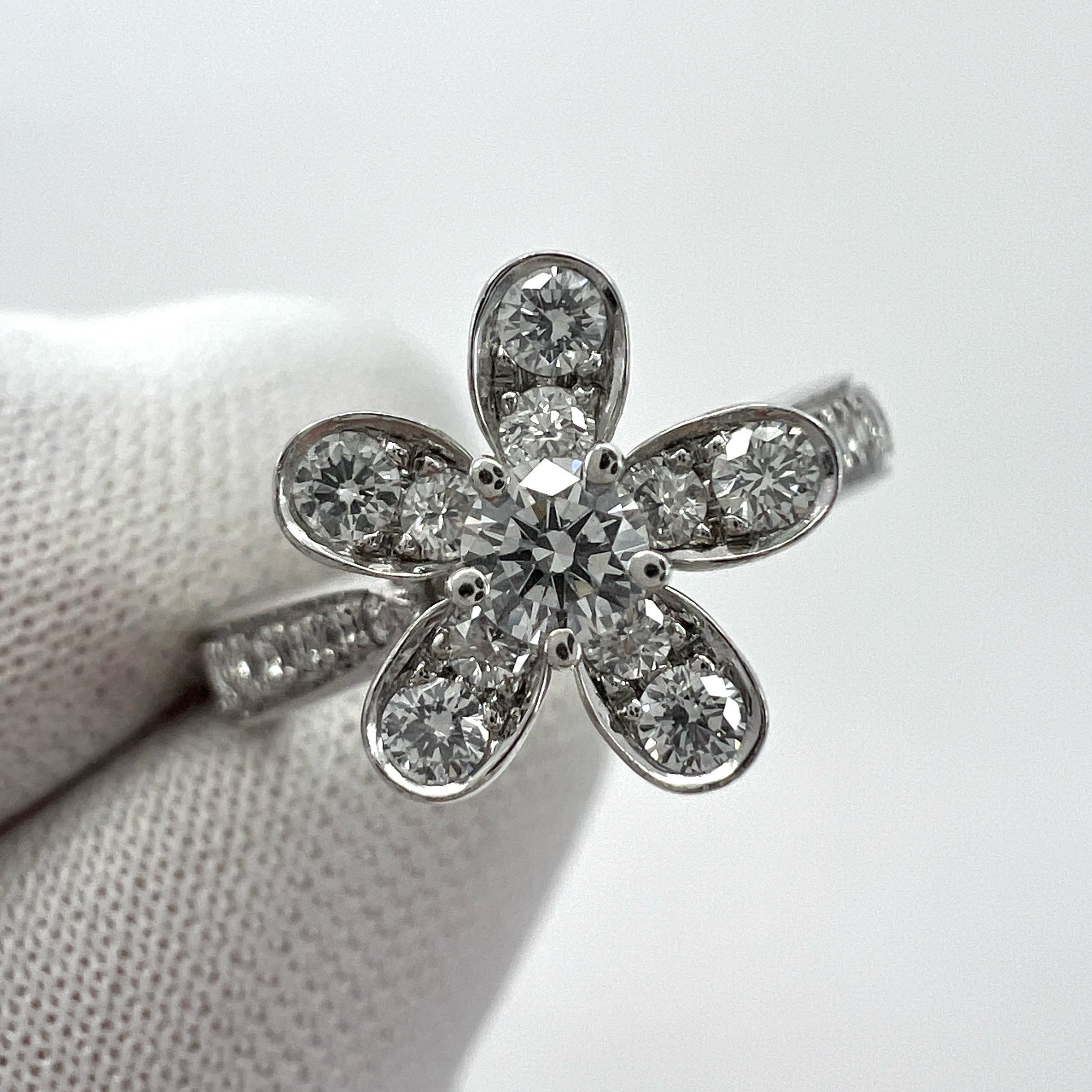Women's or Men's Rare Vintage Van Cleef & Arpels Socrate Diamond 18k White Gold Flower Ring Cert For Sale