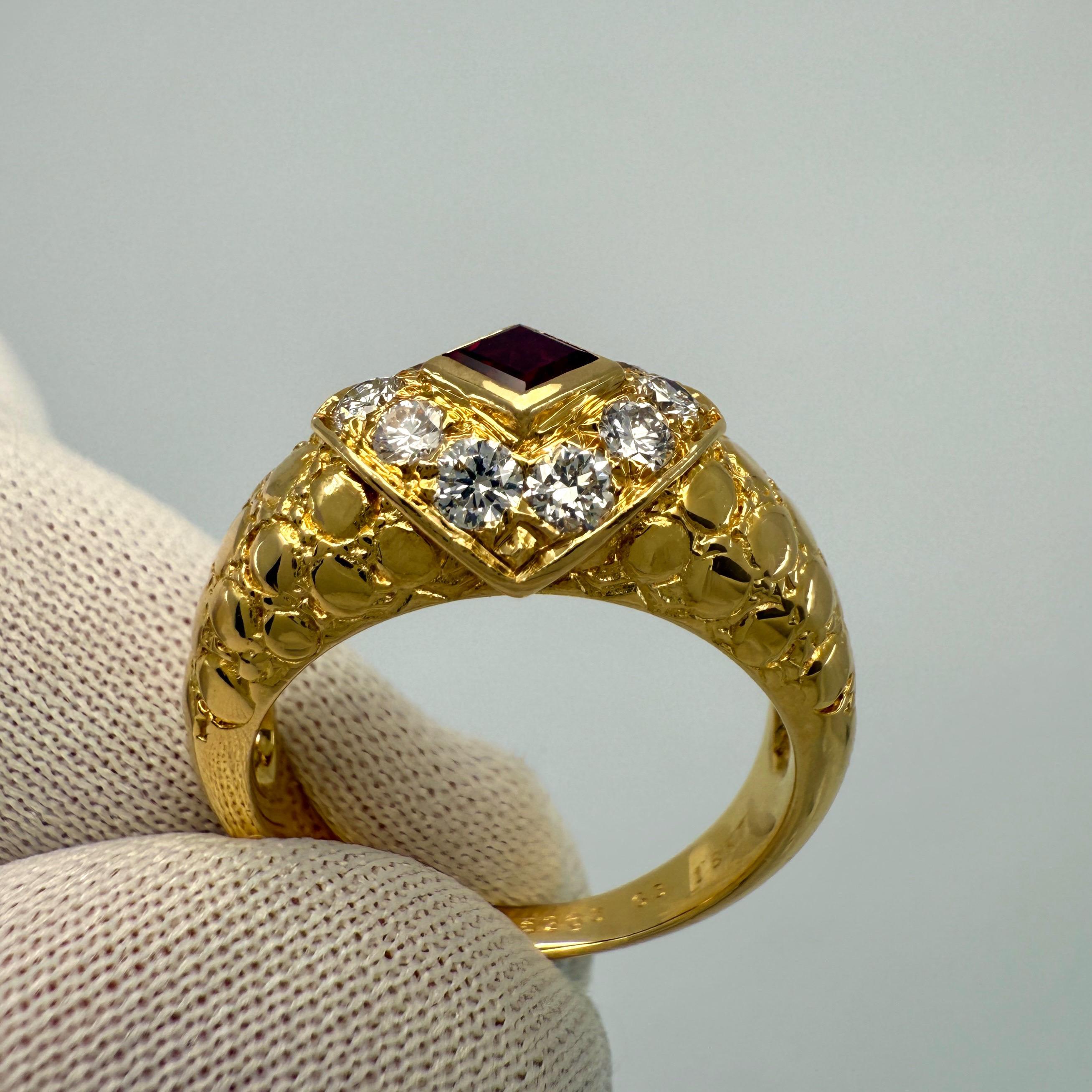 Rare Vintage Van Cleef & Arpels Square Cut Ruby & Diamond 18k Yellow Gold Ring For Sale 6