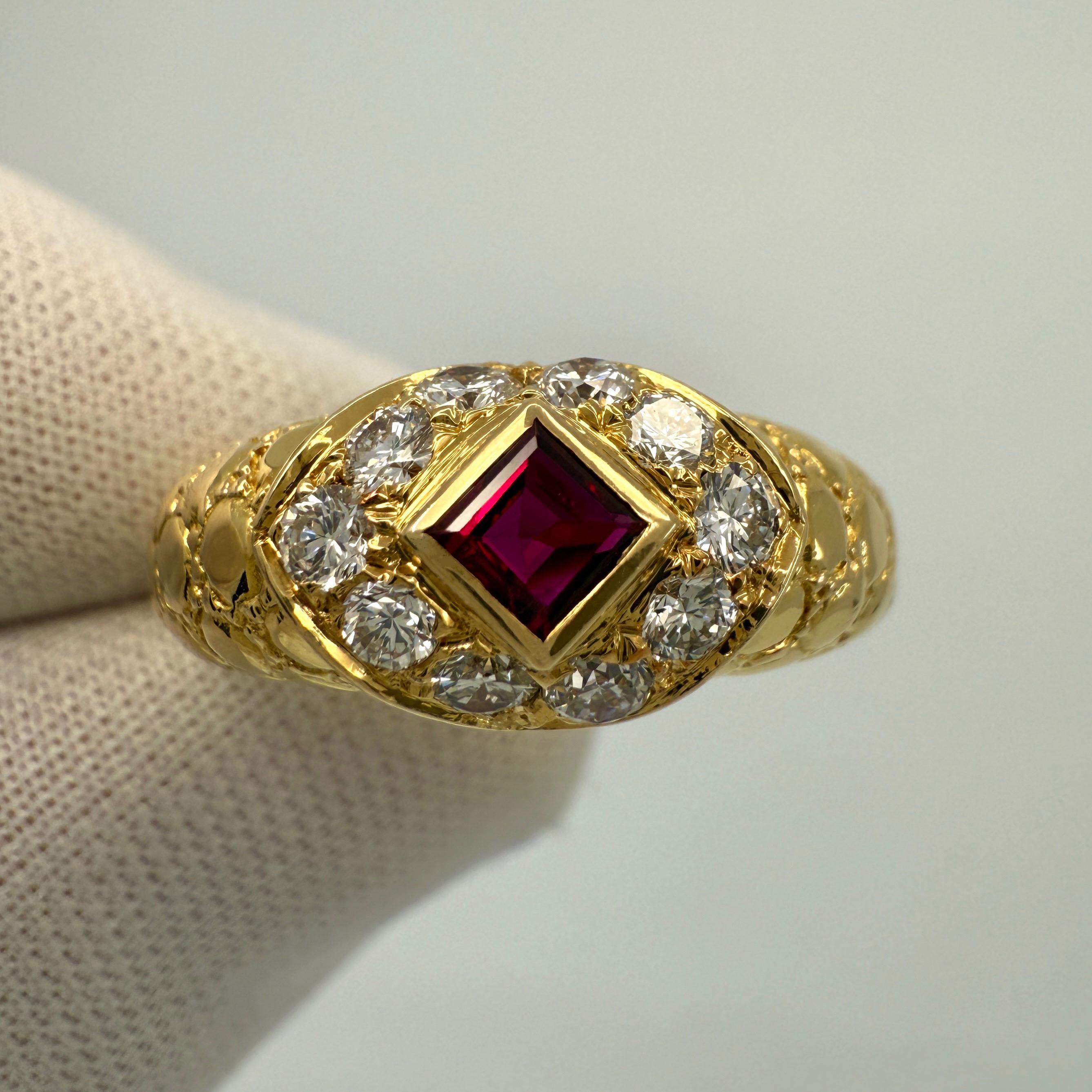 Rare Vintage Van Cleef & Arpels Square Cut Ruby & Diamond 18k Yellow Gold Ring For Sale 5
