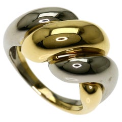 Rare Vintage Van Cleef & Arpels Swirl 18 Karat Yellow White Gold Ring with Box
