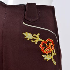 Rare Vintage Vaquero Brown Wool Pants Womens Western Trousers W/ Embroidery Sz 8