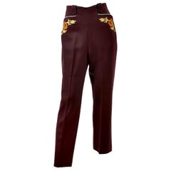 Rare Vintage Vaquero Brown Wool Pants Womens Western Trousers W/ Embroidery Sz 8