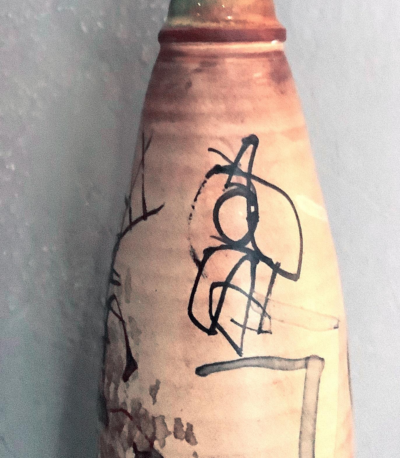 Mid-20th Century Gilbert Portanier Rare Vintage Vase Featuring Hand-Drawn Caricatures