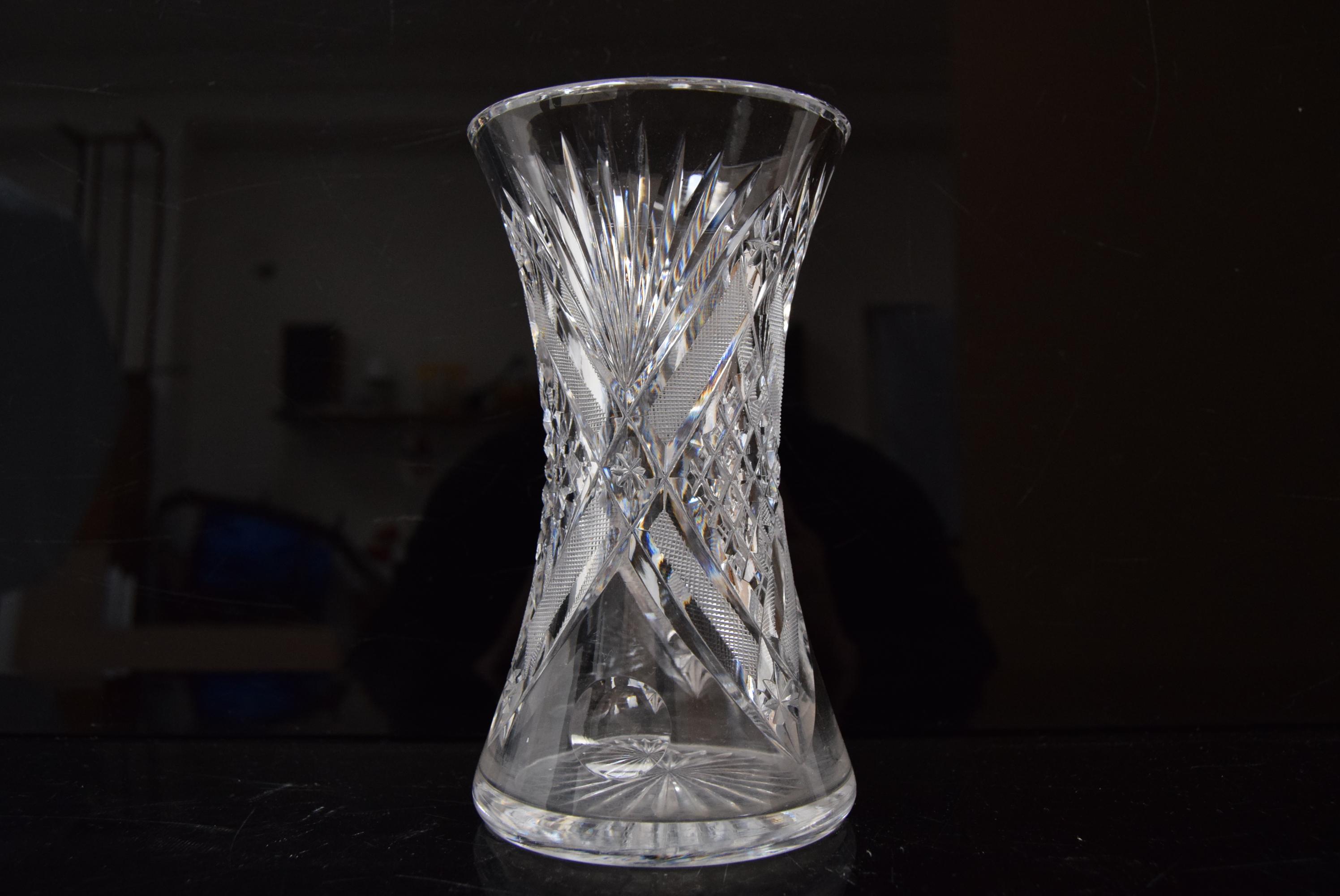 Mid-Century Modern Rare Vintage Vase, Cut Crystal Glass, Bohemia in the, 1960s For Sale