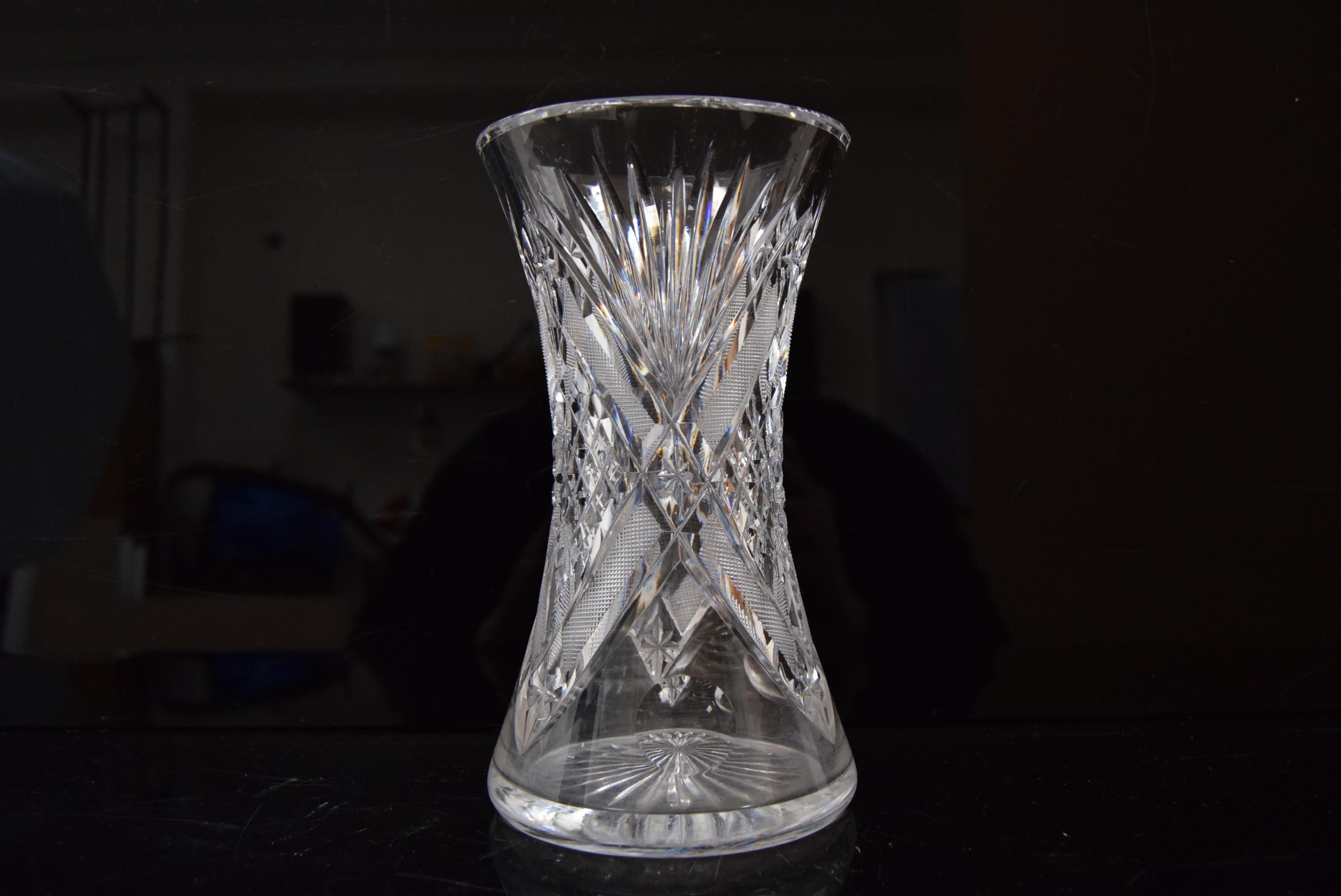 Czech Rare Vintage Vase, Cut Crystal Glass, Bohemia in the, 1960s For Sale