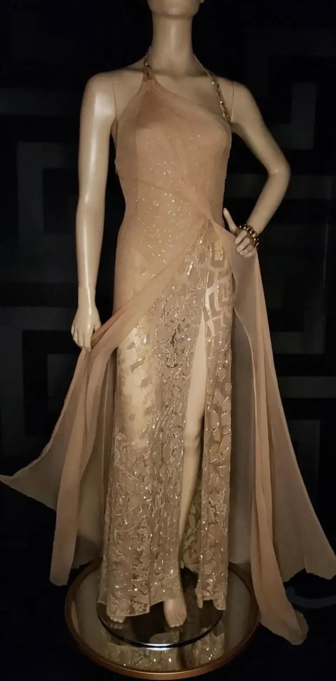 Rare Vintage Versace Atelier Nude Embellished Gown  For Sale 1