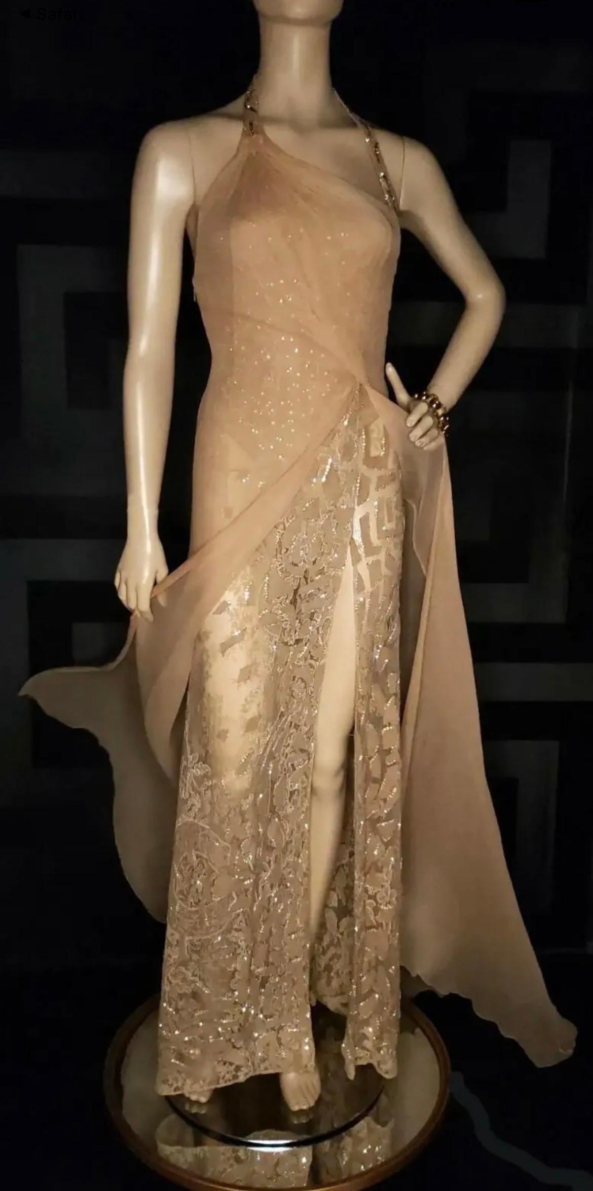 Rare Vintage Versace Atelier Nude Embellished Gown  For Sale 2
