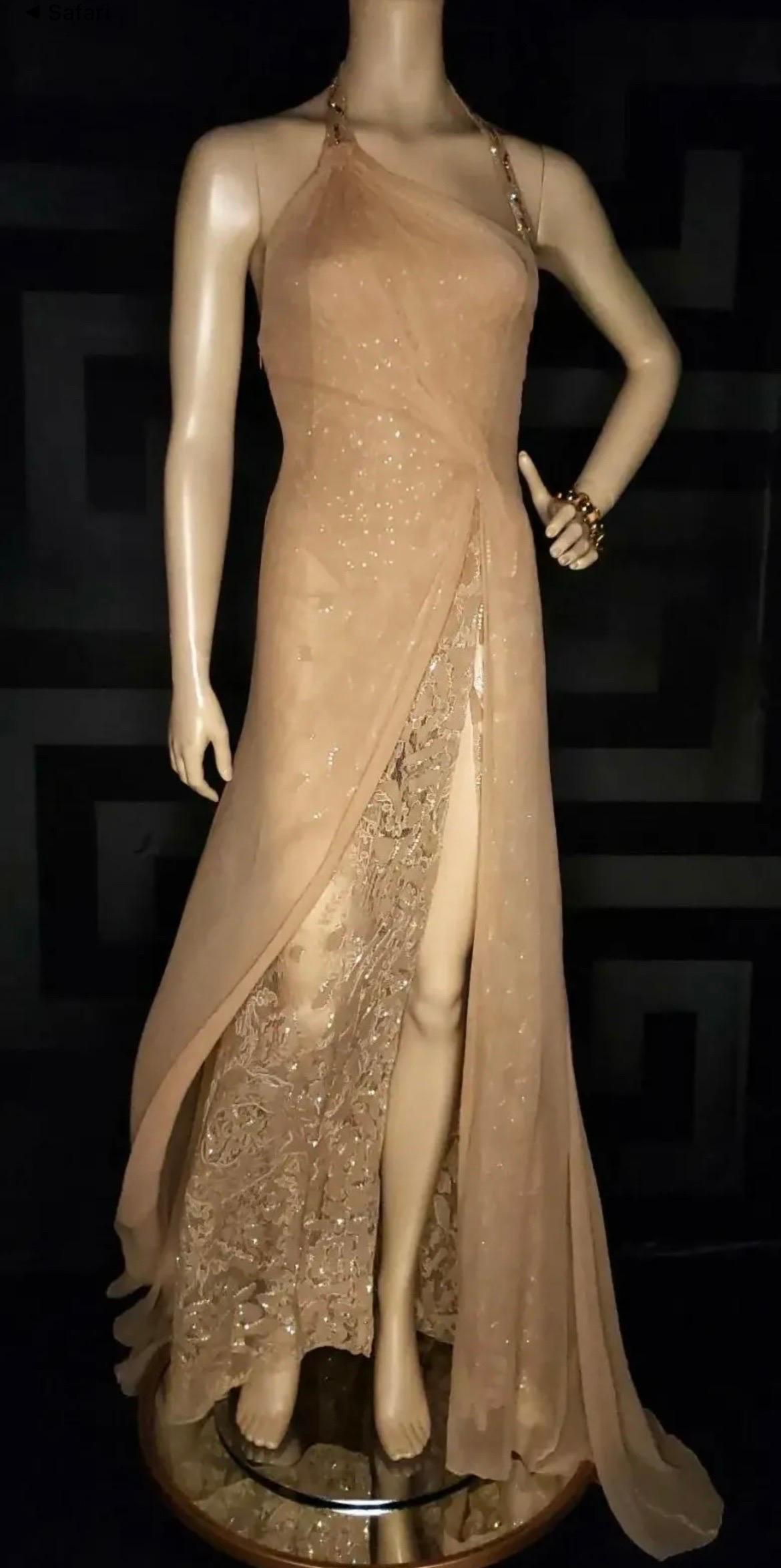 Rare Vintage Versace Atelier Nude Embellished Gown  For Sale 3