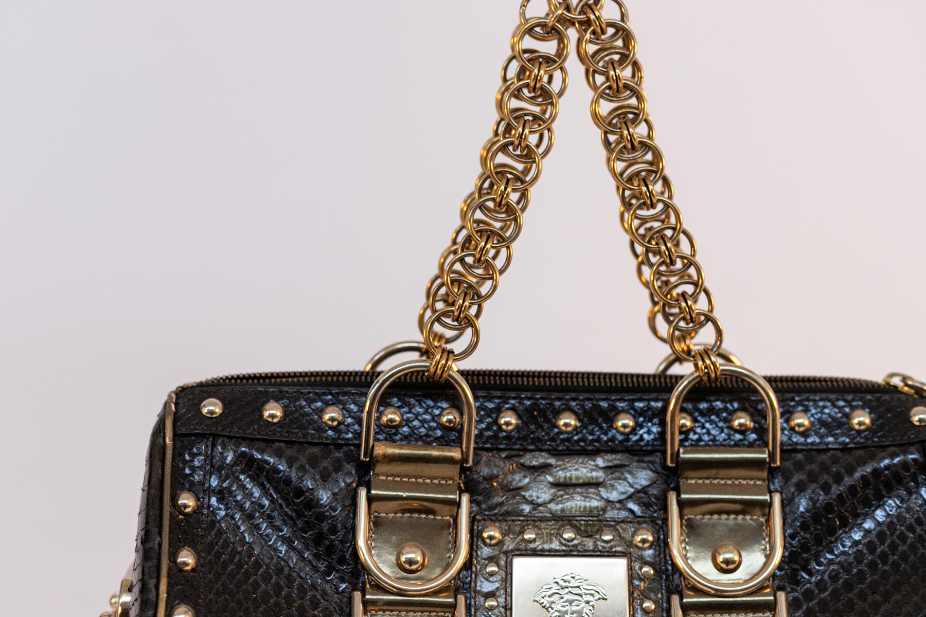 Black Rare Vintage Versace Handbag in Leather For Sale