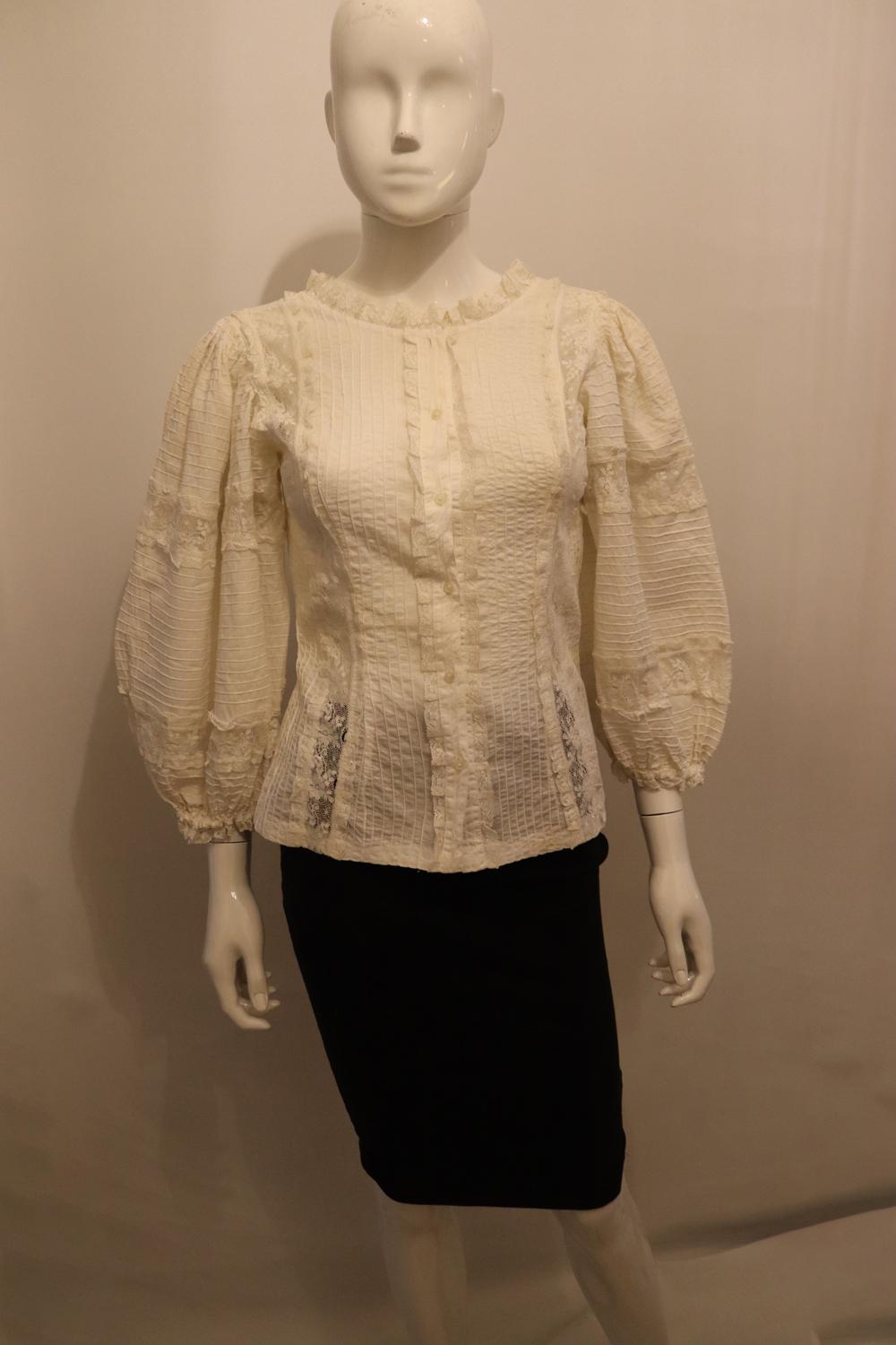 Brown Rare Vintage White Mexicana Blouse For Sale