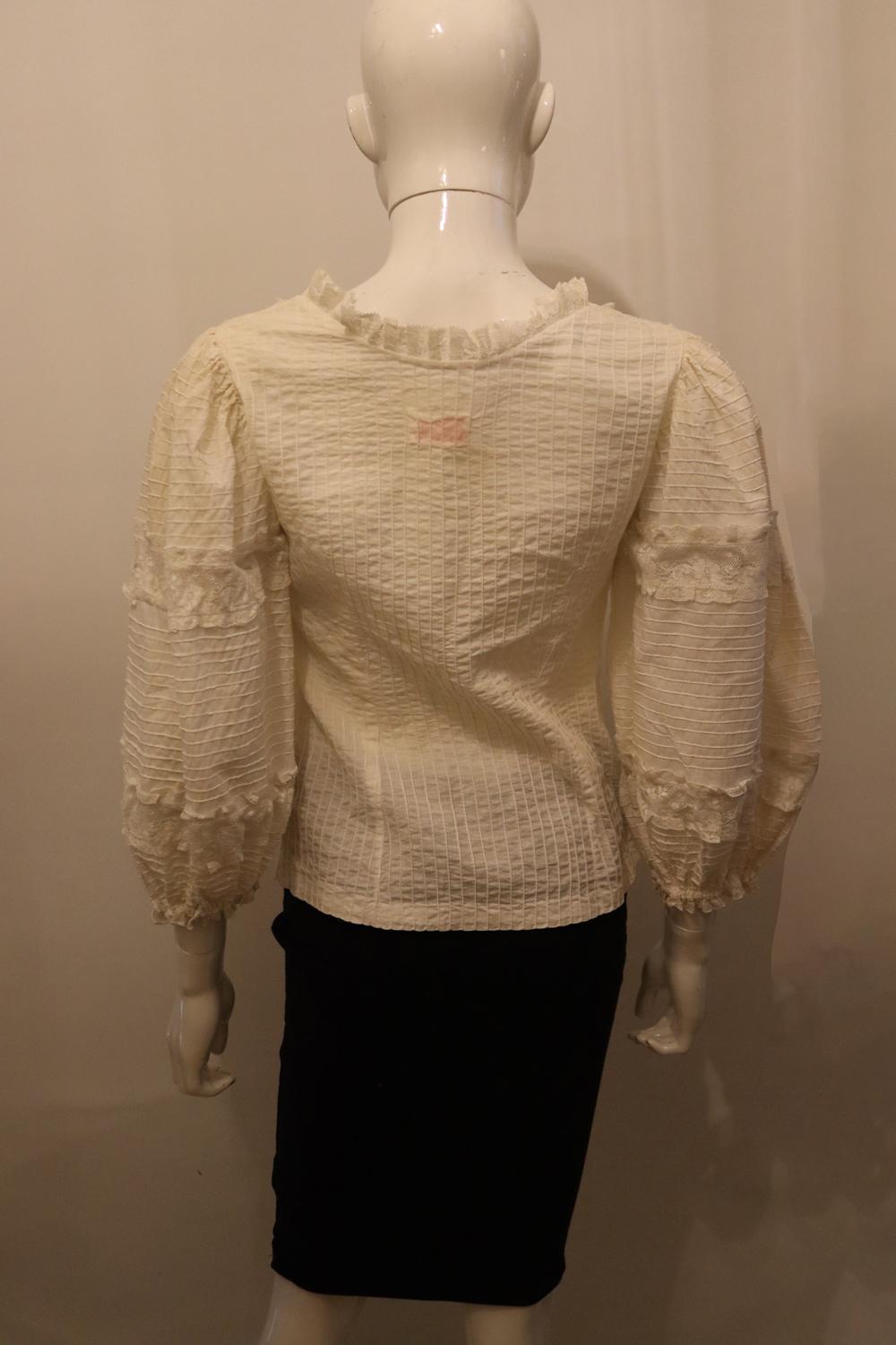 Rare Vintage White Mexicana Blouse For Sale 3