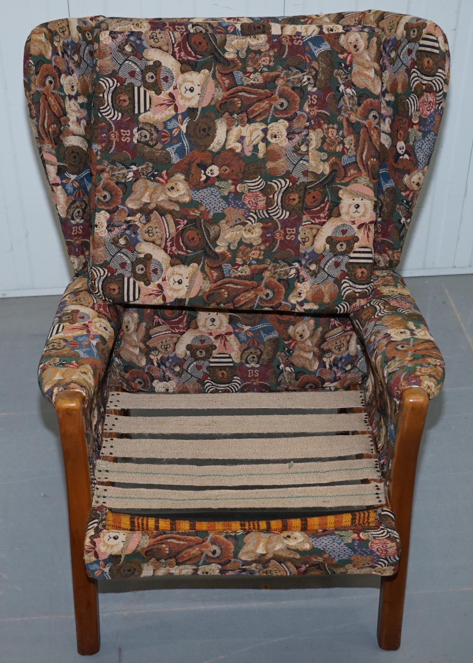 Rare Vintage Wingback Armchair with Teddy Bear Upholstery Parker Knoll Frame 1
