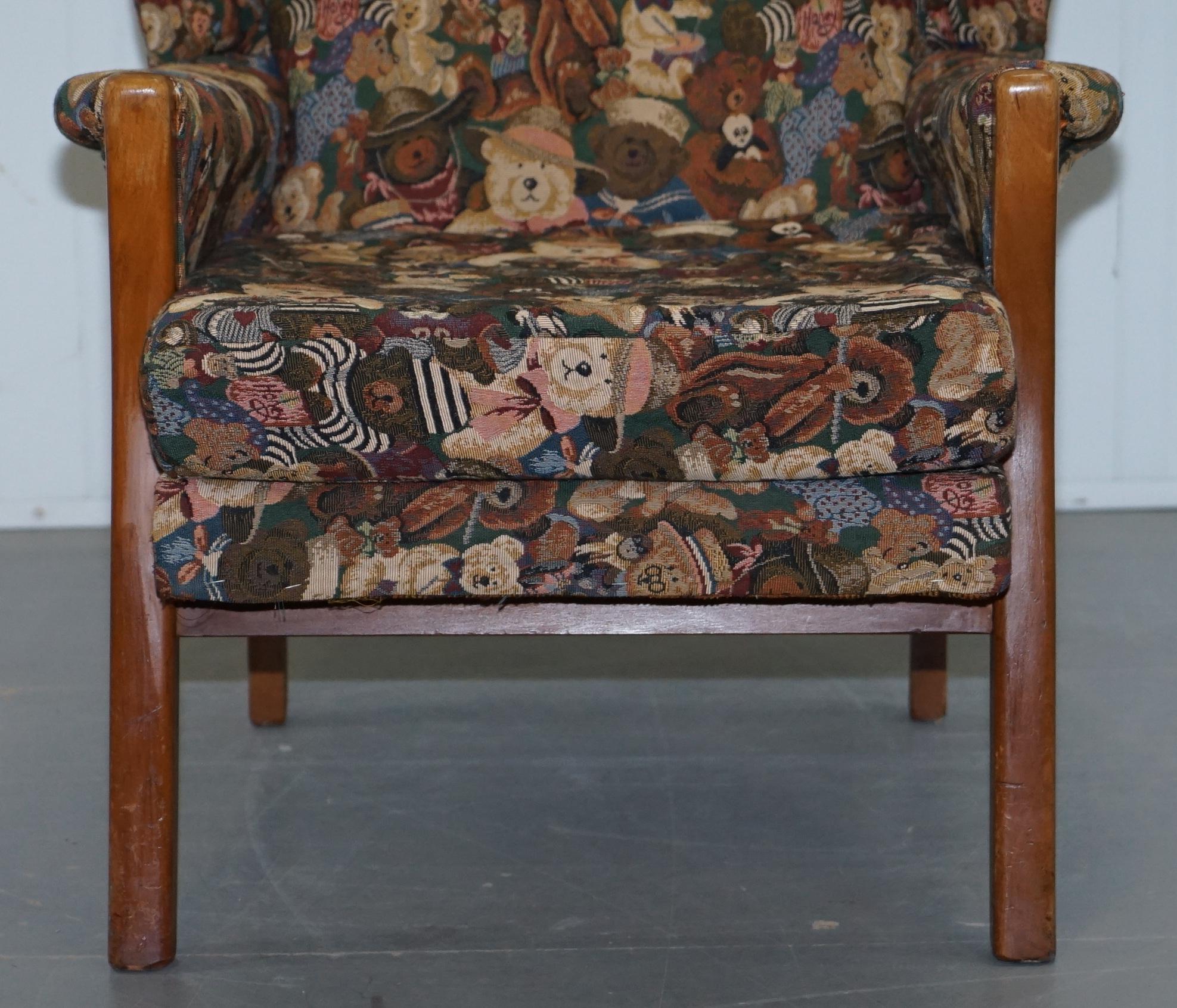 Rare Vintage Wingback Armchair with Teddy Bear Upholstery Parker Knoll Frame 3