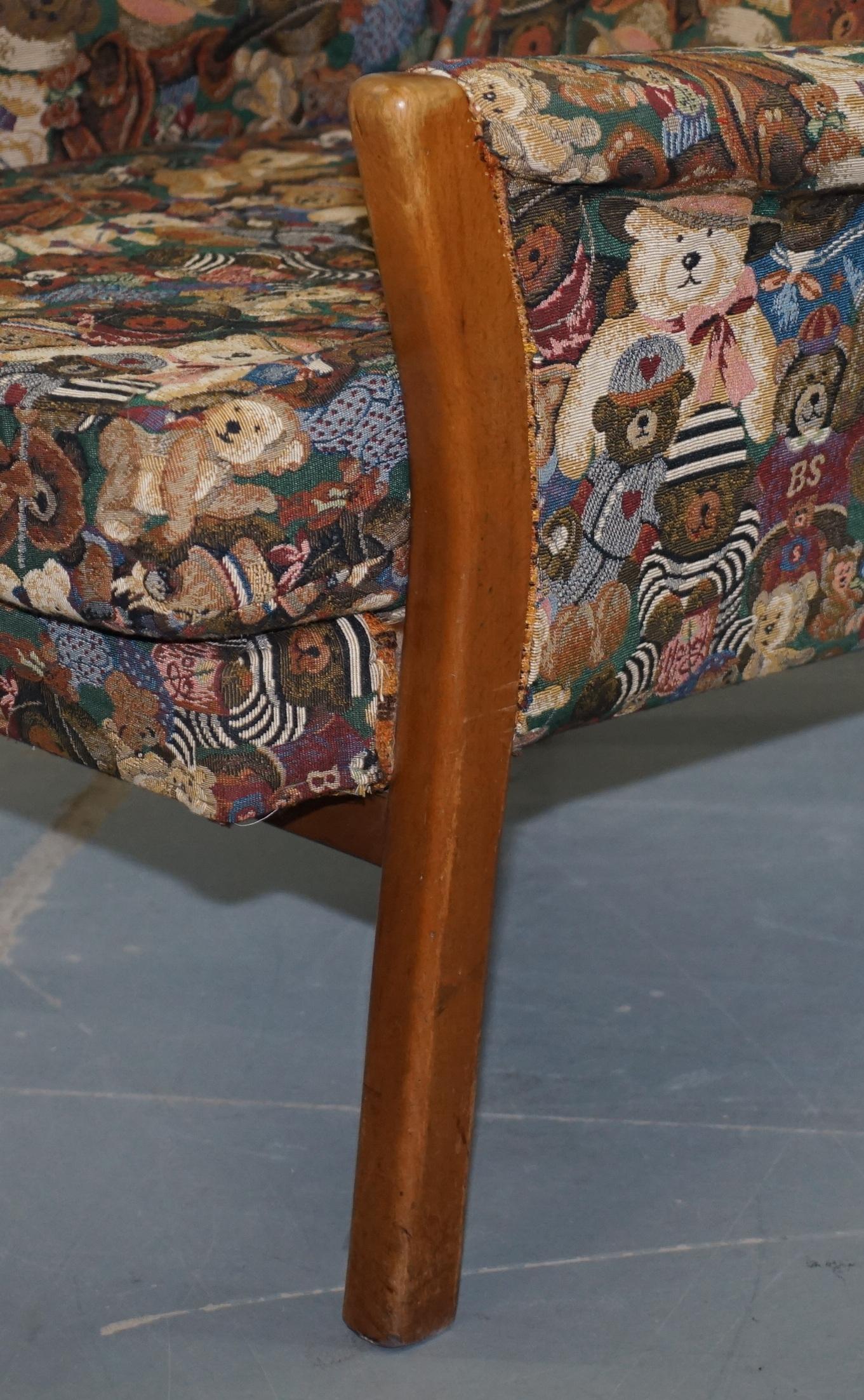Rare Vintage Wingback Armchair with Teddy Bear Upholstery Parker Knoll Frame 4
