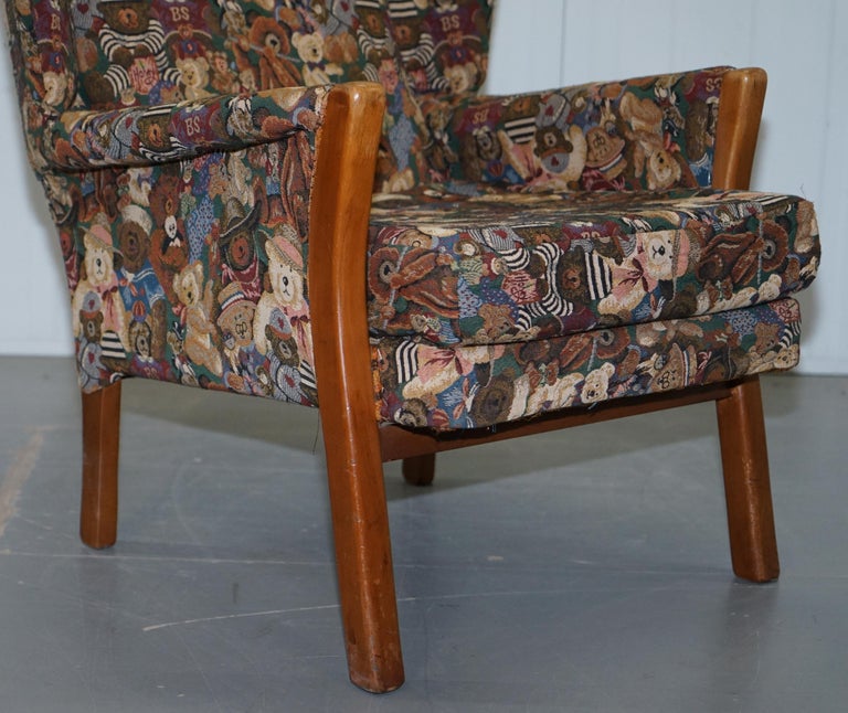 Rare Vintage Wingback Armchair with Teddy Bear Upholstery Parker