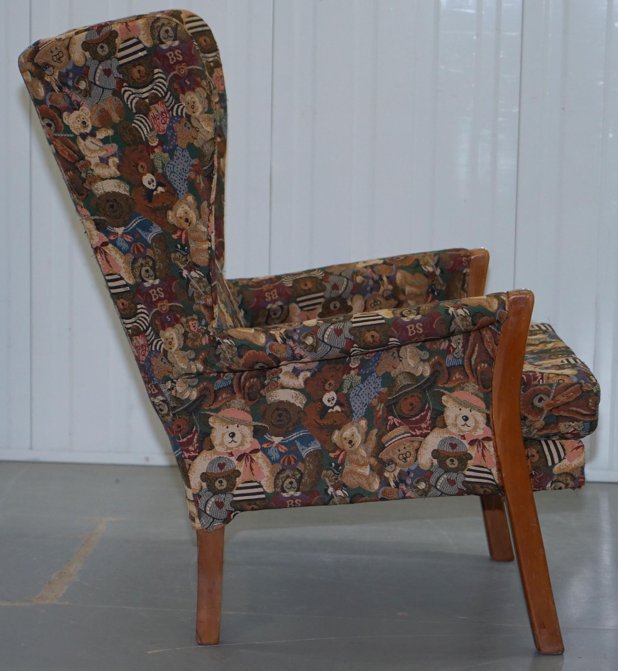 Rare Vintage Wingback Armchair with Teddy Bear Upholstery Parker Knoll Frame 6