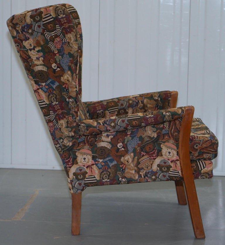 Rare Vintage Wingback Armchair with Teddy Bear Upholstery Parker