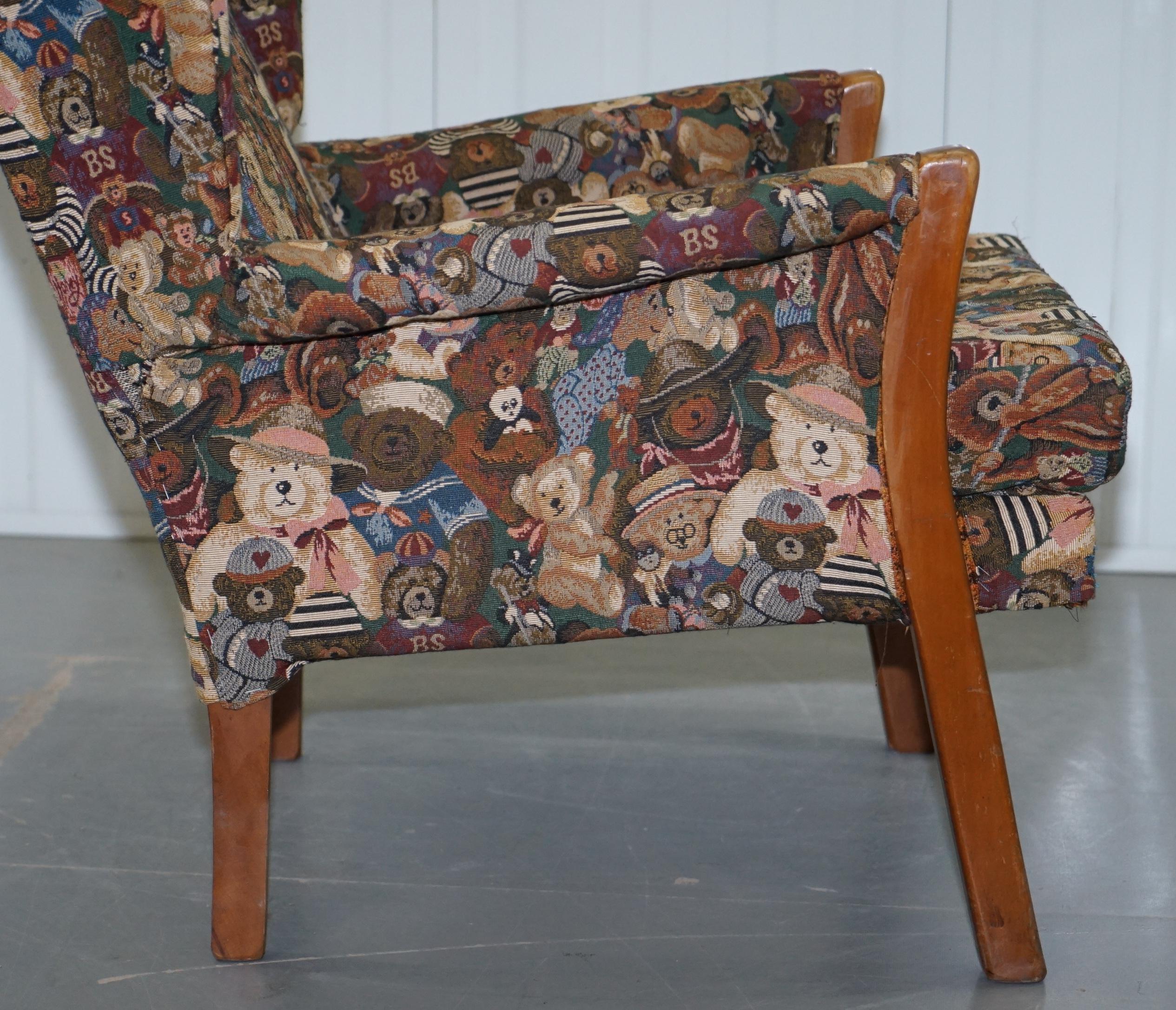 Rare Vintage Wingback Armchair with Teddy Bear Upholstery Parker Knoll Frame 7
