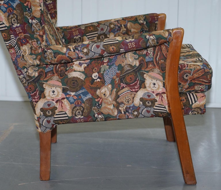 Rare Vintage Wingback Armchair with Teddy Bear Upholstery Parker
