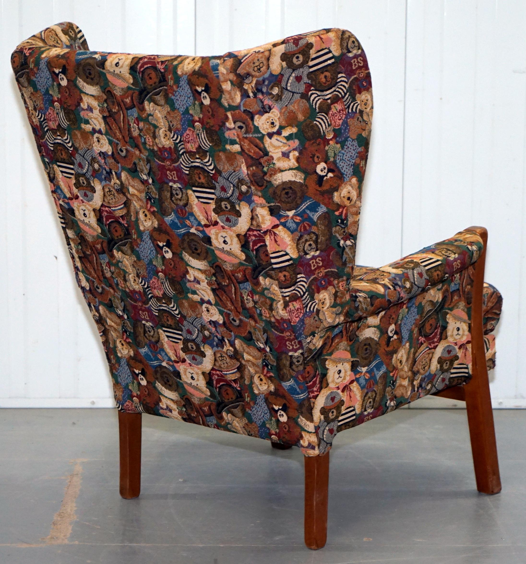 Rare Vintage Wingback Armchair with Teddy Bear Upholstery Parker Knoll Frame 8