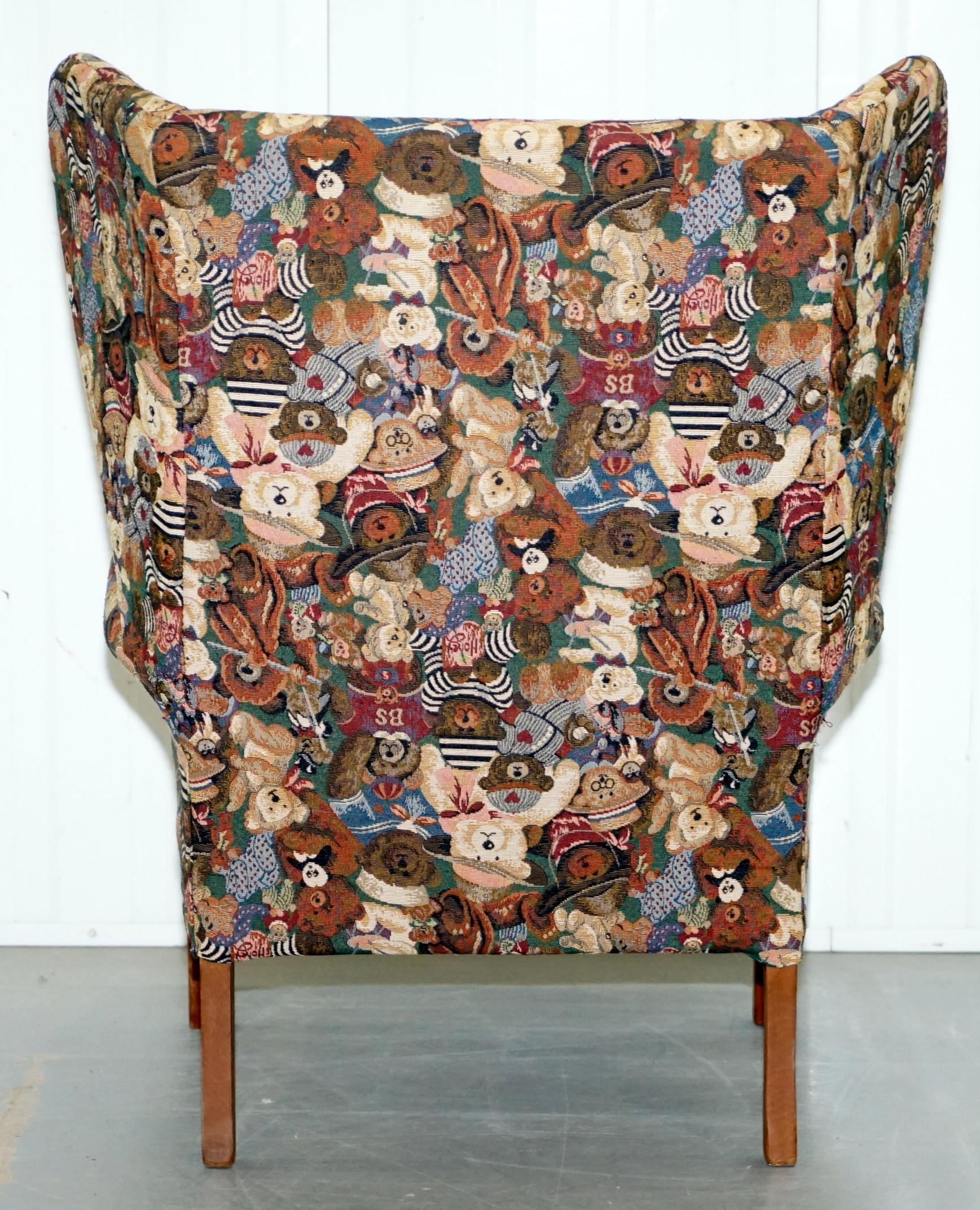 Rare Vintage Wingback Armchair with Teddy Bear Upholstery Parker Knoll Frame 9