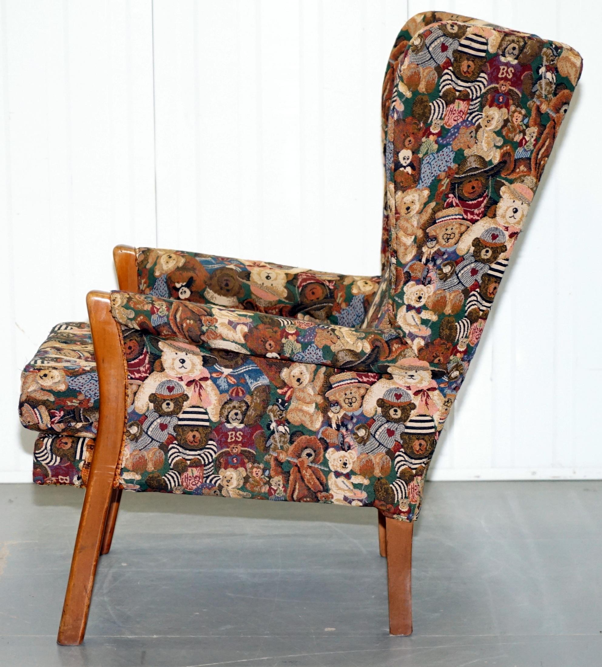 Rare Vintage Wingback Armchair with Teddy Bear Upholstery Parker Knoll Frame 10