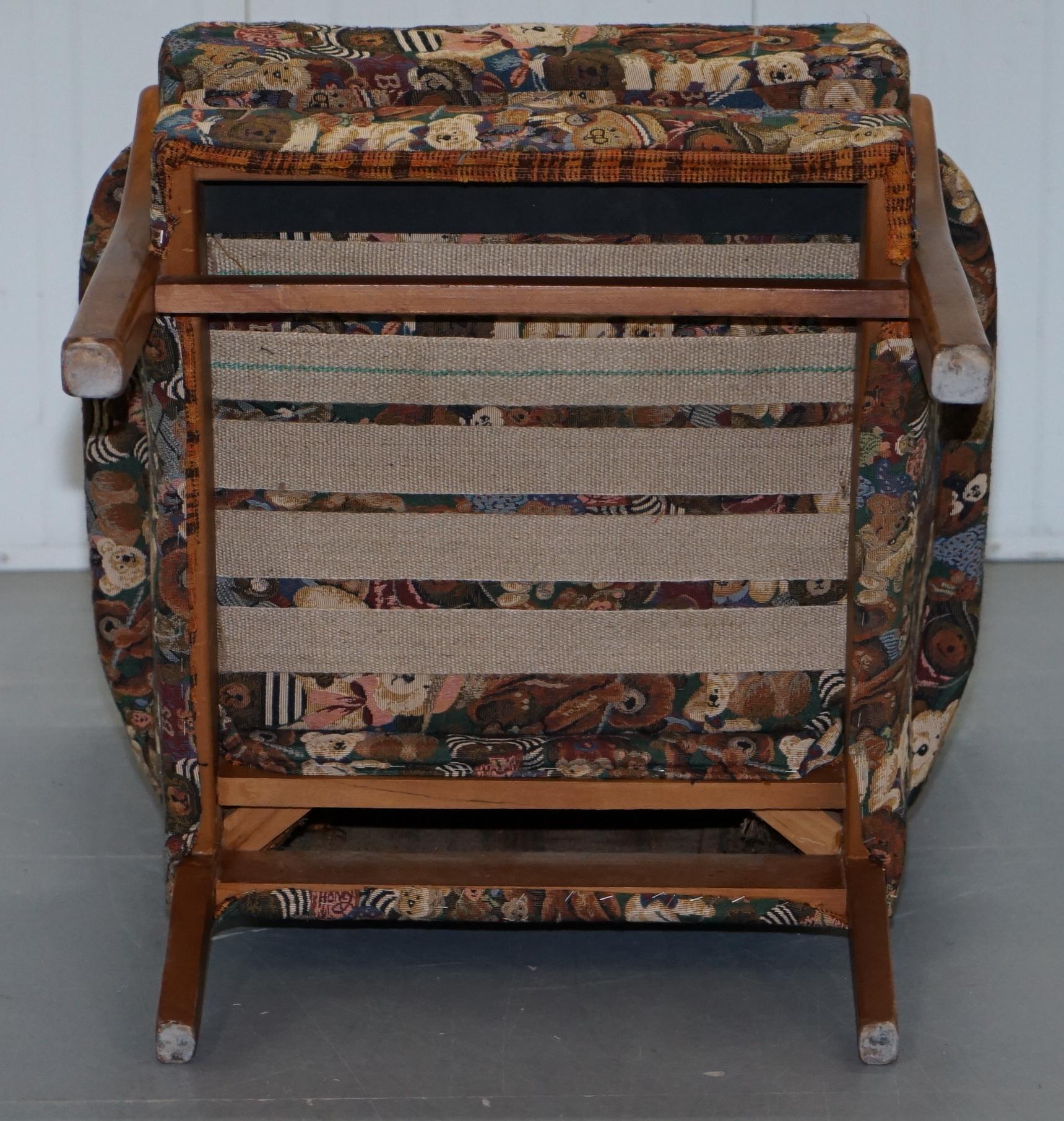 Rare Vintage Wingback Armchair with Teddy Bear Upholstery Parker Knoll Frame 11