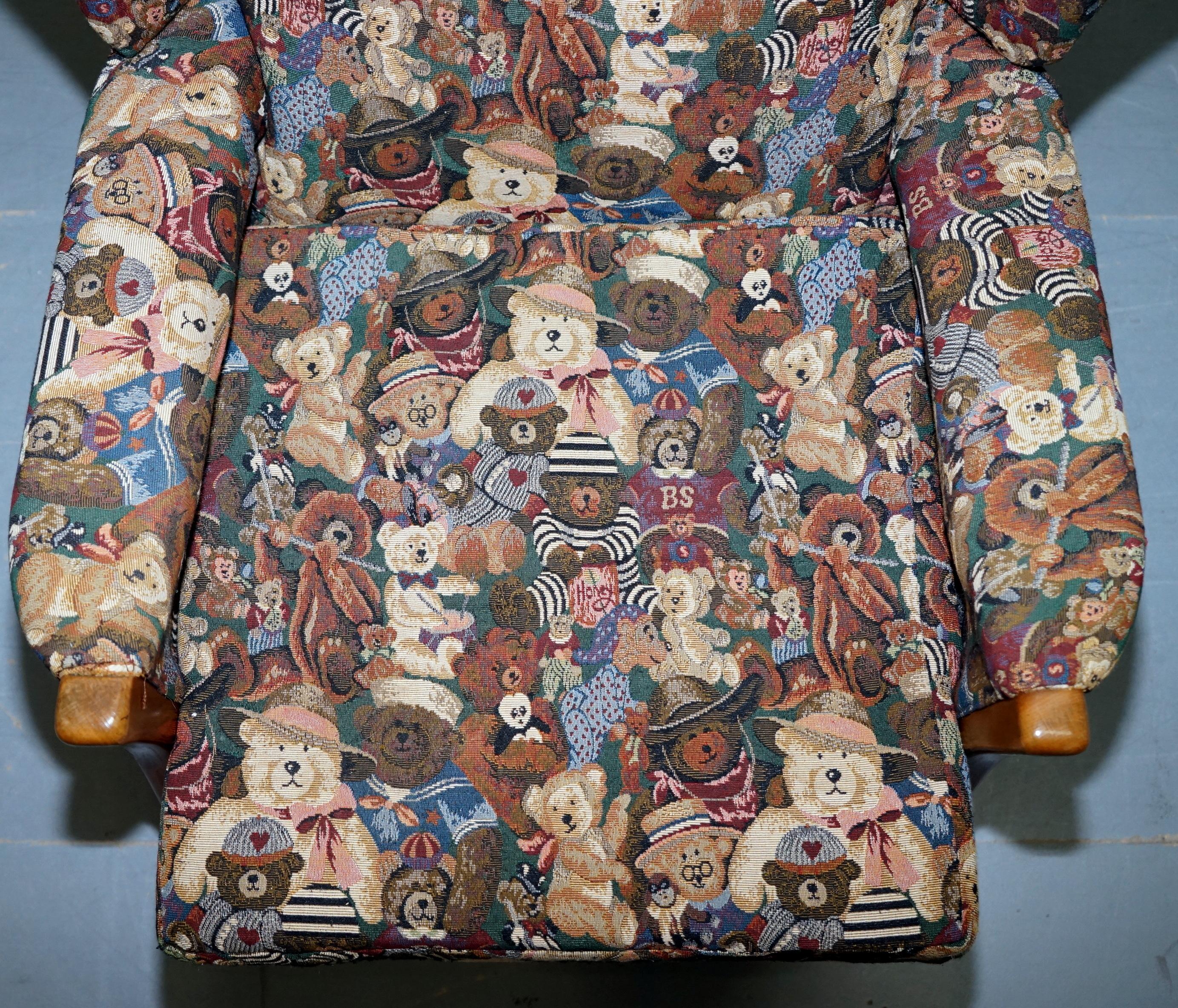 English Rare Vintage Wingback Armchair with Teddy Bear Upholstery Parker Knoll Frame