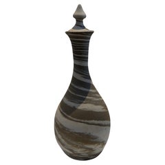 Rare Vintage W.J. Gordy Handmade Swirled Ceramic Decanter with Signed Base & Lid
