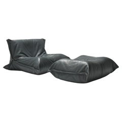 Rare Vintage Yoko Sofa with Poof Grey Leather by Michel Ducaroy for Ligne Roset