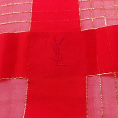 Rare Vintage Yves Saint Laurent 140 cm Sheer Silk Grid Shawl Made in France