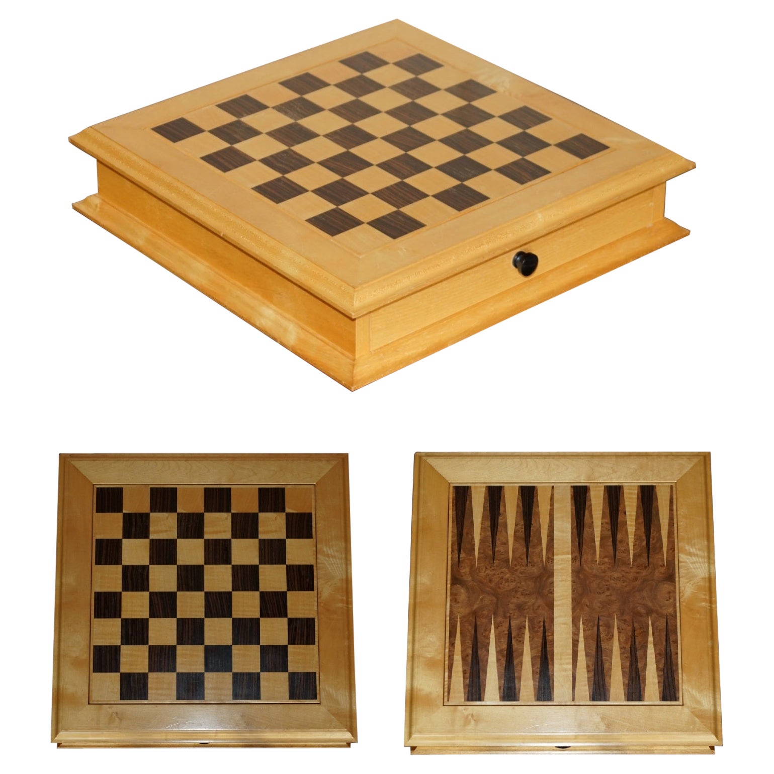 RARE VISCOUNT DAVID LINLEY SATiNWOOD 
BURR WALNUT CHESSBOARD 
BACKGAMMON For Sale