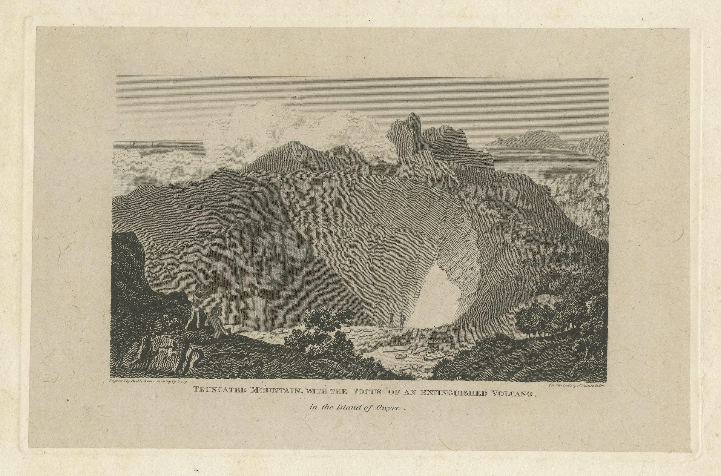 Title: Truncated Mountain, with the focus of an extinguished volcano in the island of Owyhee. 

Engraved by Deeble, from a drawing by Craig for the gallery of nature and art

Source: The Gallery of Nature and Art; Or, A Tour Through Creation and