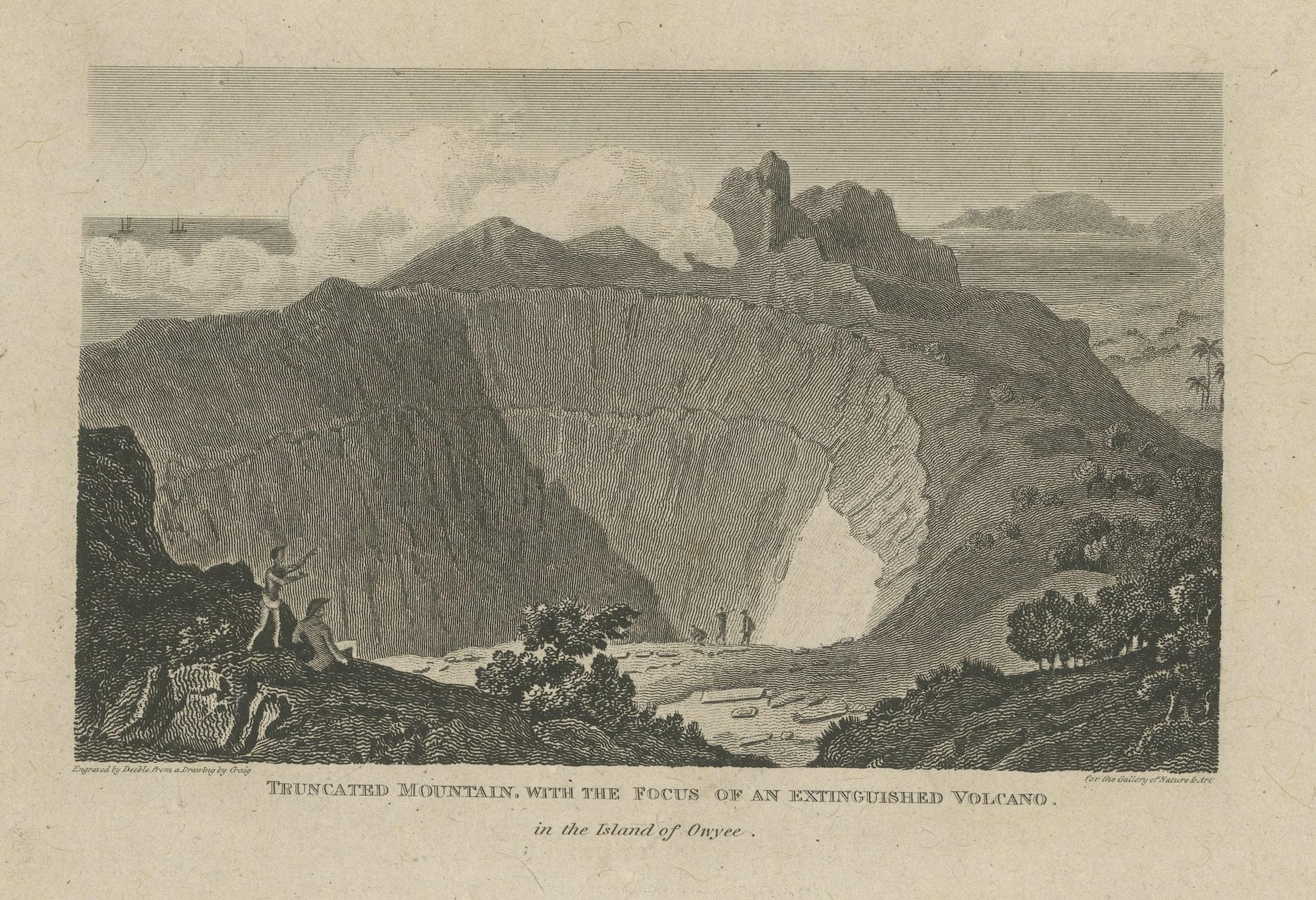 Rare Visions of a Dormant Titan: The Ancient Volcano of Owyhee or Hawaii, 1815 In Good Condition For Sale In Langweer, NL