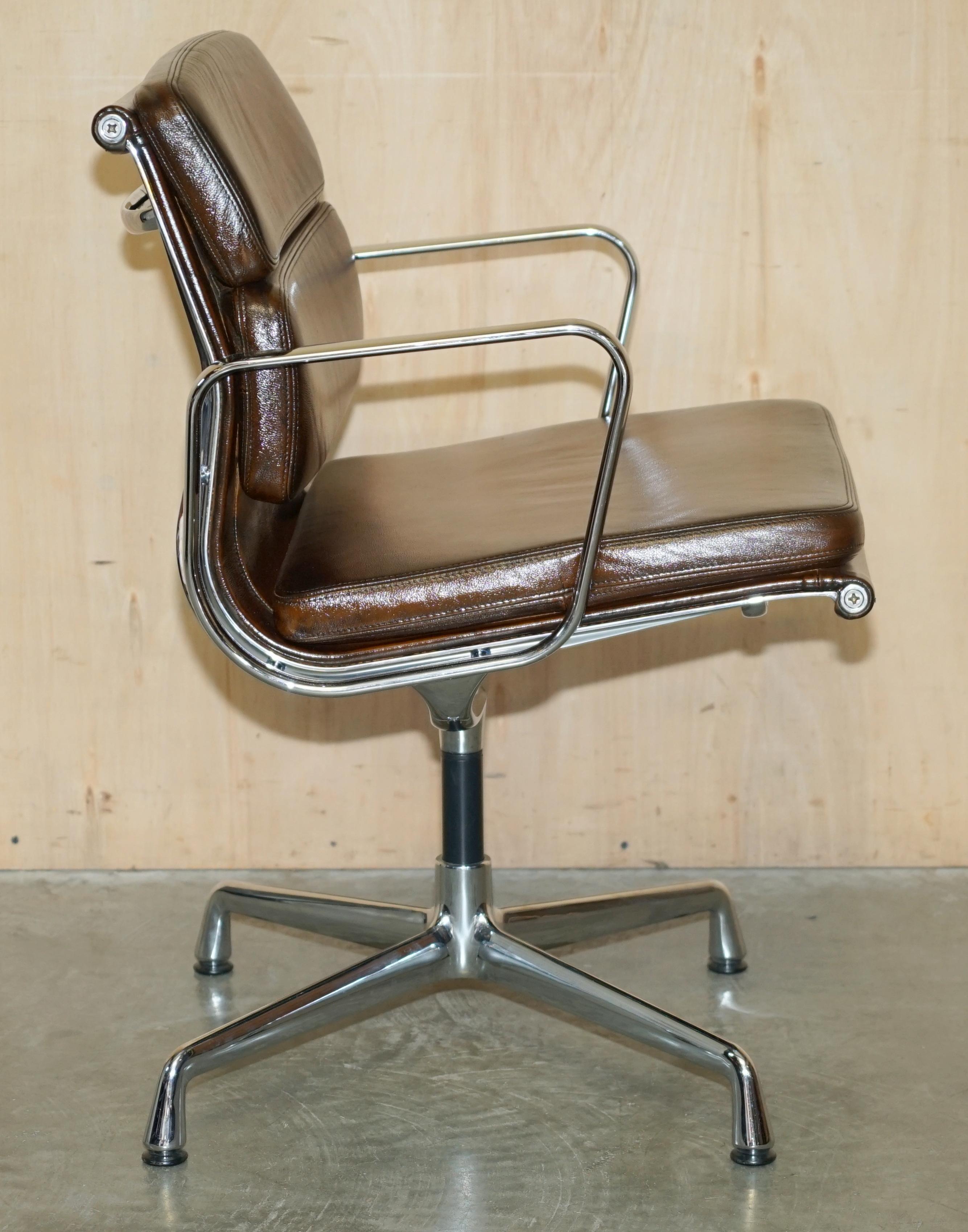 RARE VITRA EAMES EA 208 SOFT PAD SWiVEL BROWN LEATHER OFFICE ARMCHAIR 6