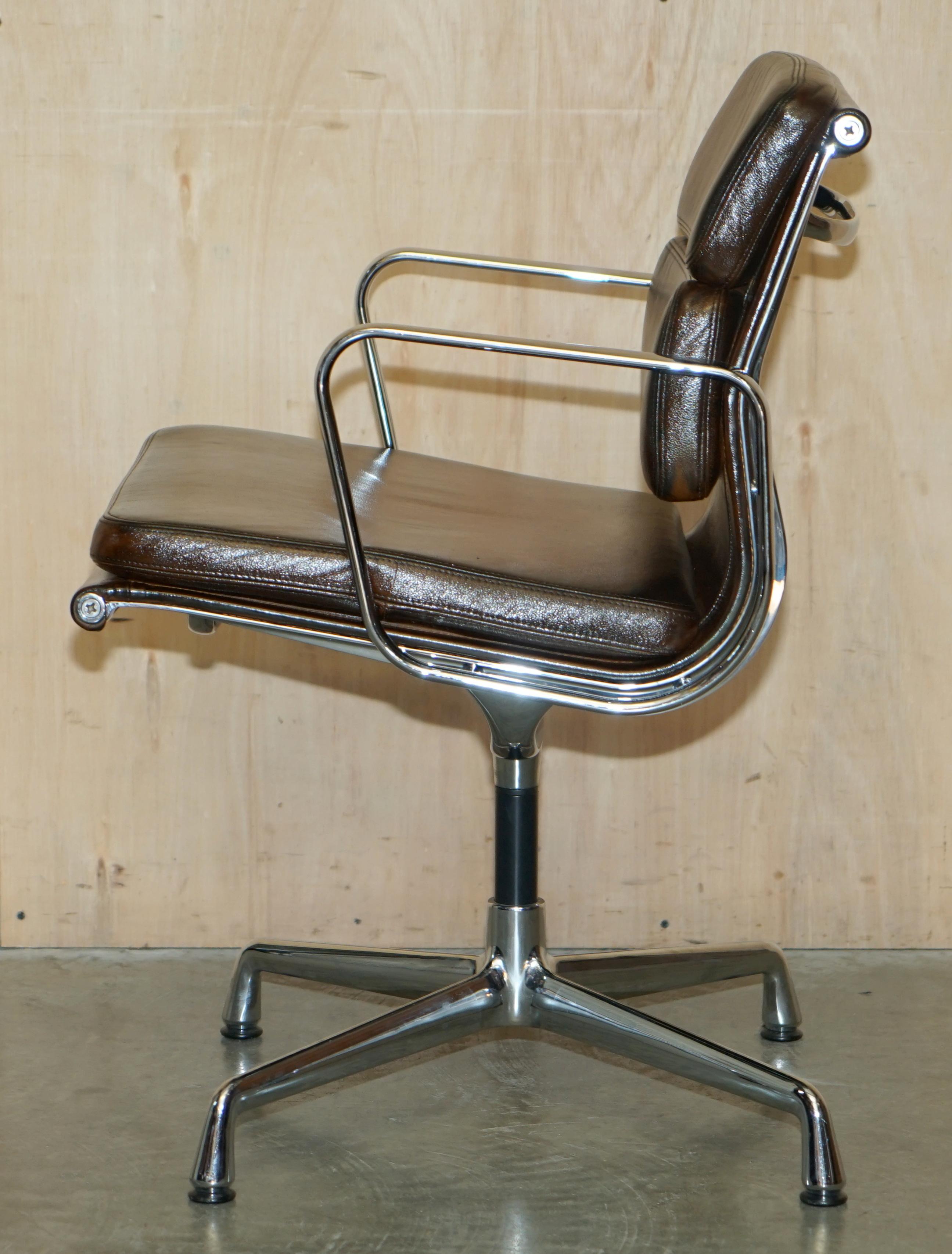 RARE VITRA EAMES EA 208 SOFT PAD SWiVEL BROWN LEATHER OFFICE ARMCHAIR 8