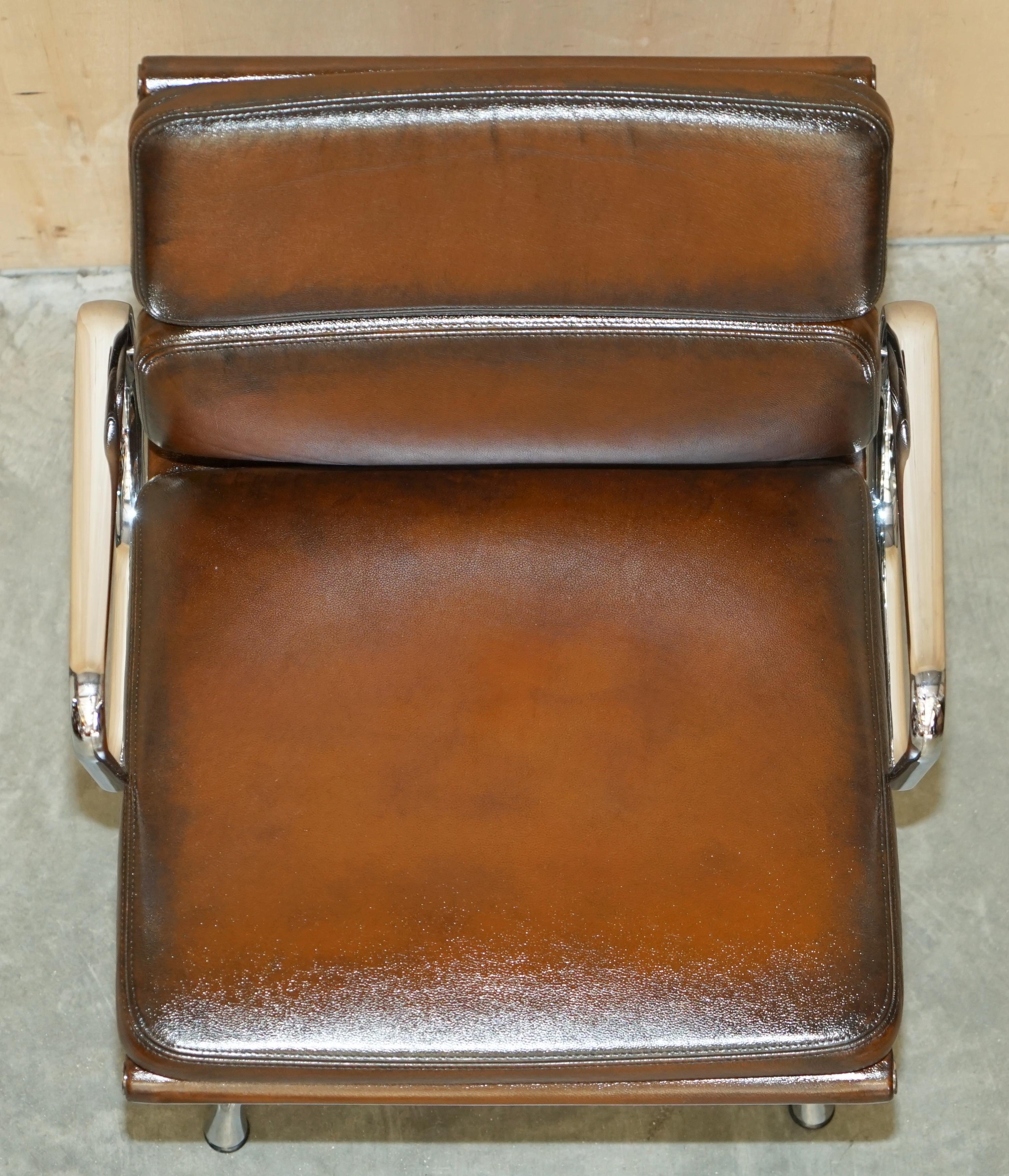 RARE VITRA EAMES EA 208 SOFT PAD SWiVEL BROWN LEATHER OFFICE ARMCHAIR 9