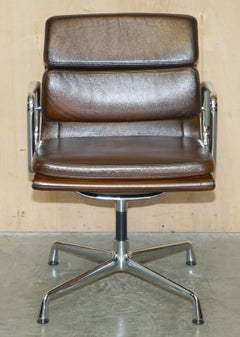 RARE VITRA EAMES EA 208 SOFT PAD SWiVEL BROWN LEATHER OFFICE ARMCHAIR