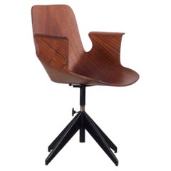 Vintage Rare Vittorio Nobili "Medea" 1950s Swivel Office Chair Made of Teak Plywood