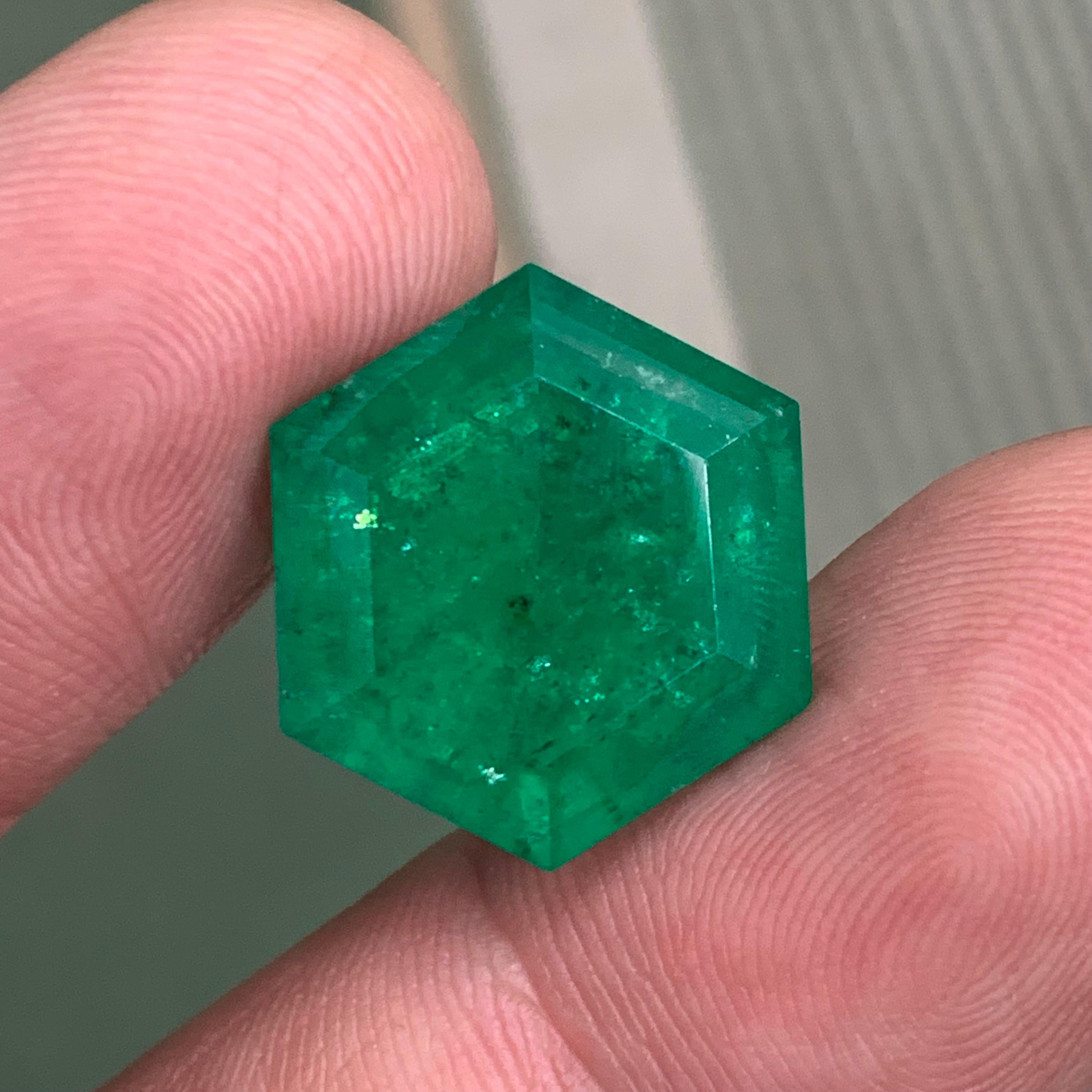 Rare Vivid Bluish Green Natural Panjshir Emerald Gemstone, 16.80 Ct Hexagon Cut For Sale 11