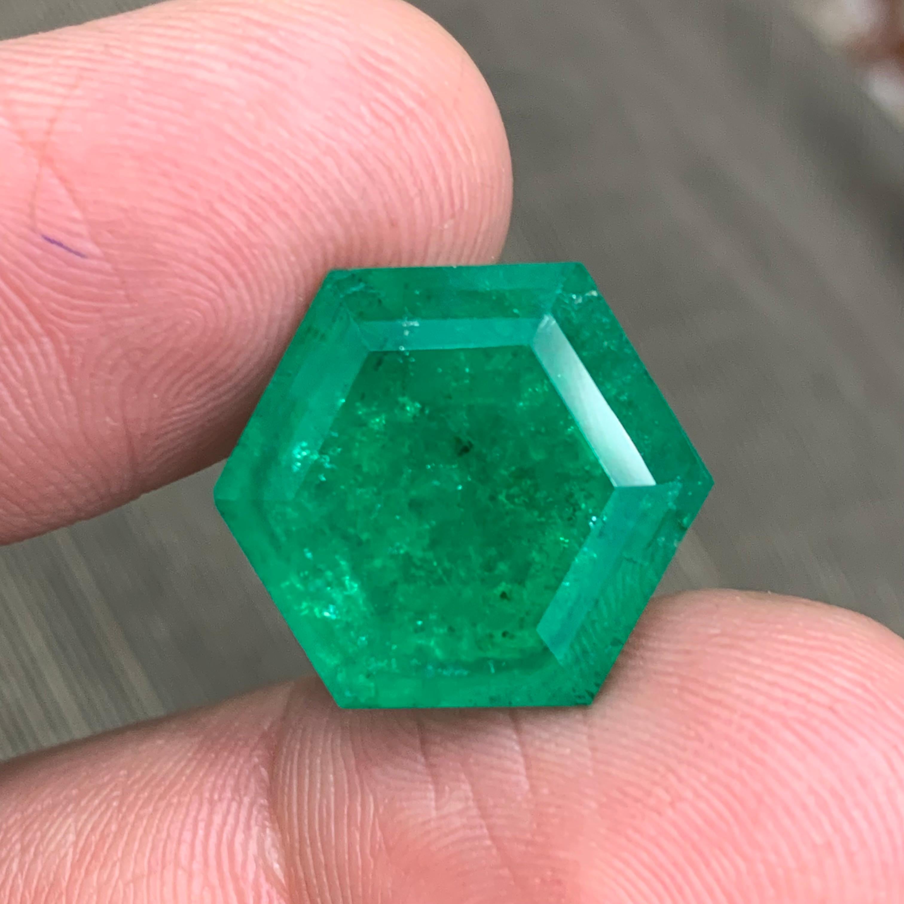 Seltener Vivid bläulich grüner natürlicher Panjshir Smaragd Edelstein, 16.80 Ct Hexagon Schliff (Zeitgenössisch) im Angebot