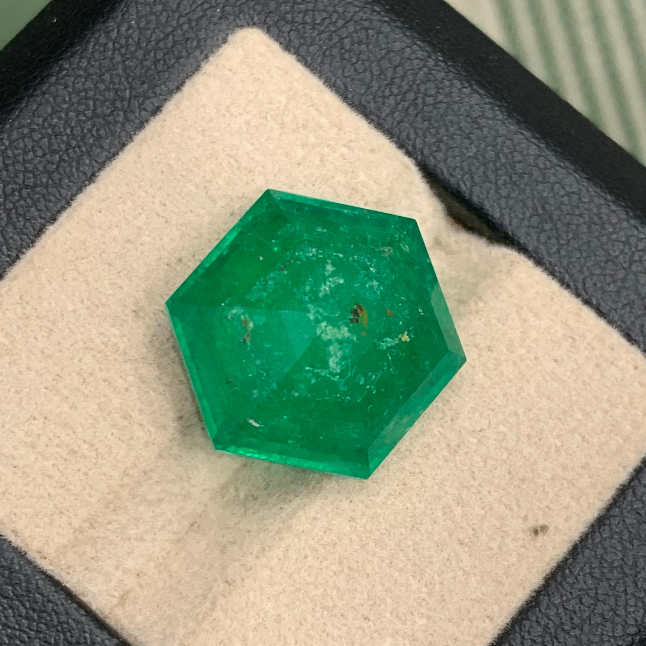 Rare Vivid Bluish Green Natural Panjshir Emerald Gemstone, 16.80 Ct Hexagon Cut In New Condition For Sale In Peshawar, PK