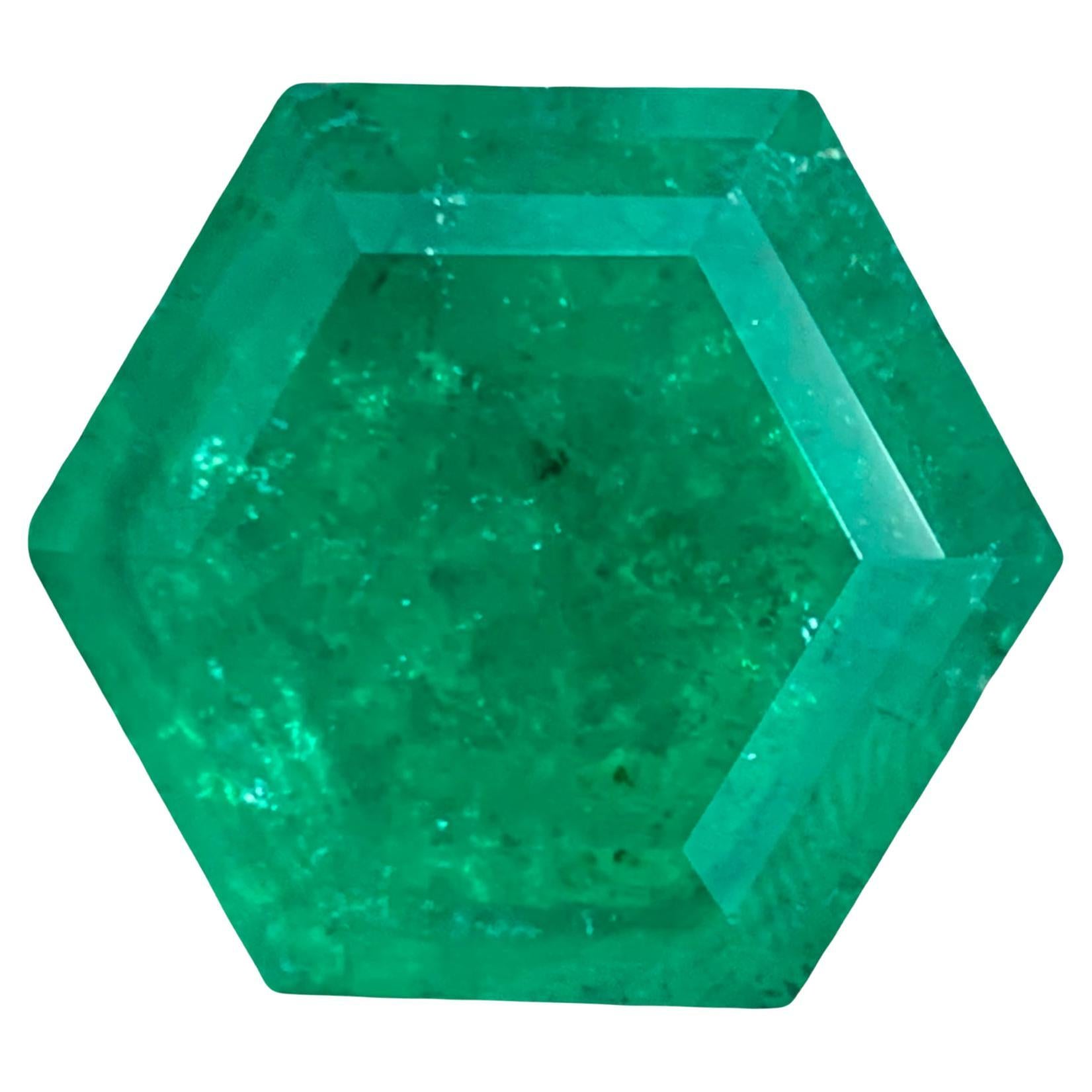 Rare Vivid Bluish Green Natural Panjshir Emerald Gemstone, 16.80 Ct Hexagon Cut