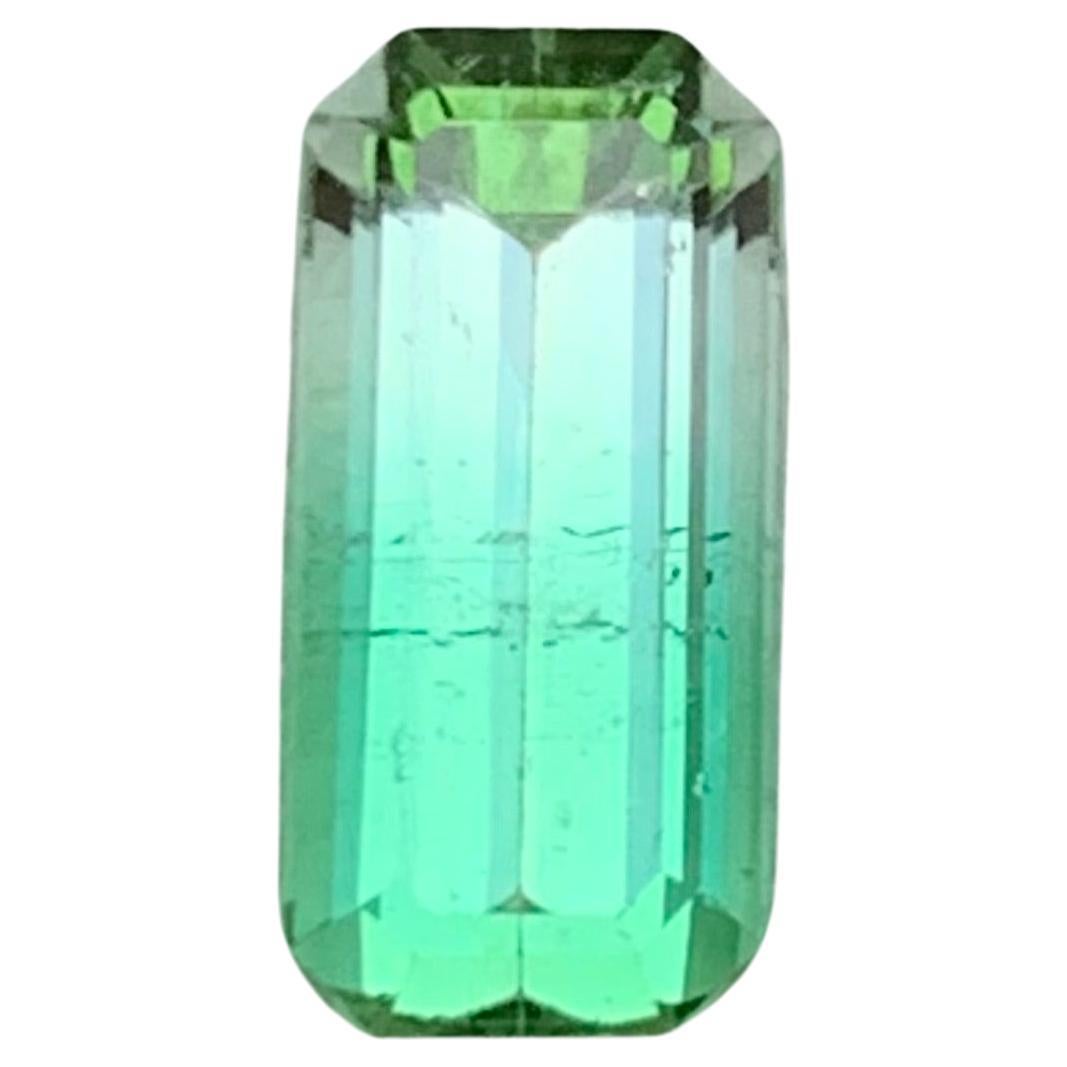 Rare Vivid Bluish Green-White Bicolor Tourmaline Gemstone, 1.70 Ct Emerald Cut For Sale