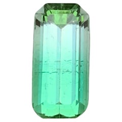 Rare Vivid Bluish Green-White Bicolor Tourmaline Gemstone, 1.70 Ct Emerald Cut