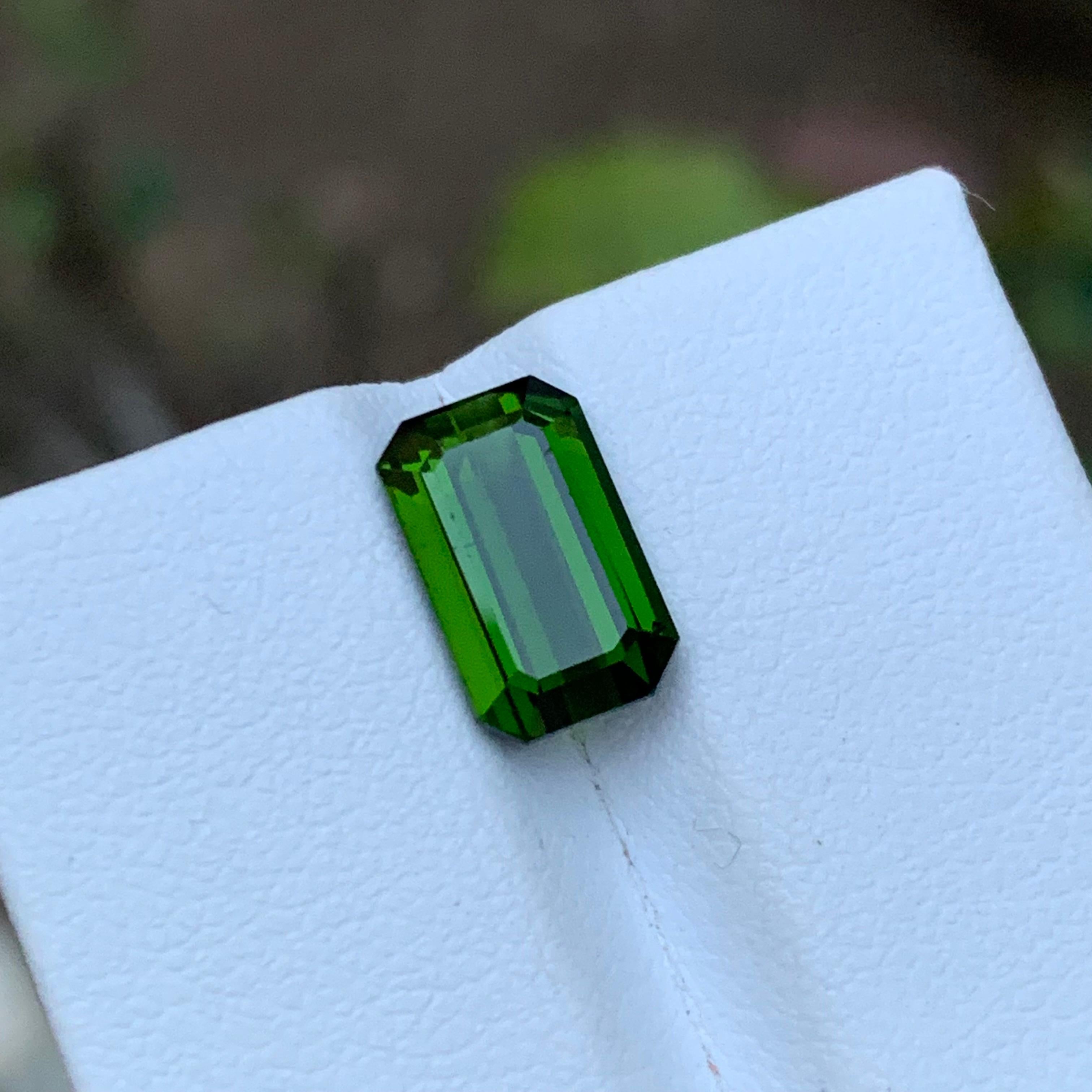 GEMSTONE TYPE: Tourmaline
PIECE(S): 1
WEIGHT: 3.35 Carats
SHAPE: Emerald
SIZE (MM): 10.79 x 6.79 x 4.82
COLOR: Vivid Green
CLARITY: Slightly Included
TREATMENT: None
ORIGIN: Afghanistan
CERTIFICATE: On demand

Truly exquisite 3.35 Carat Vivid Green