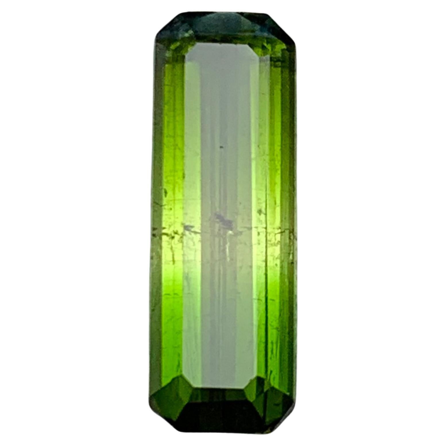 Rare Vivid Green & Yellow Hue Bicolor Tourmaline Gemstone, 3.15 Ct Emerald Cut For Sale